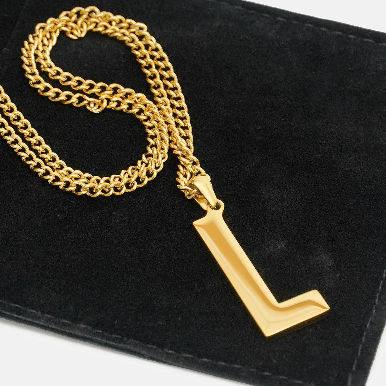 L Letter Pendant with Chain Kids Necklace - Gold Plated Stainless Steel - Image 5
