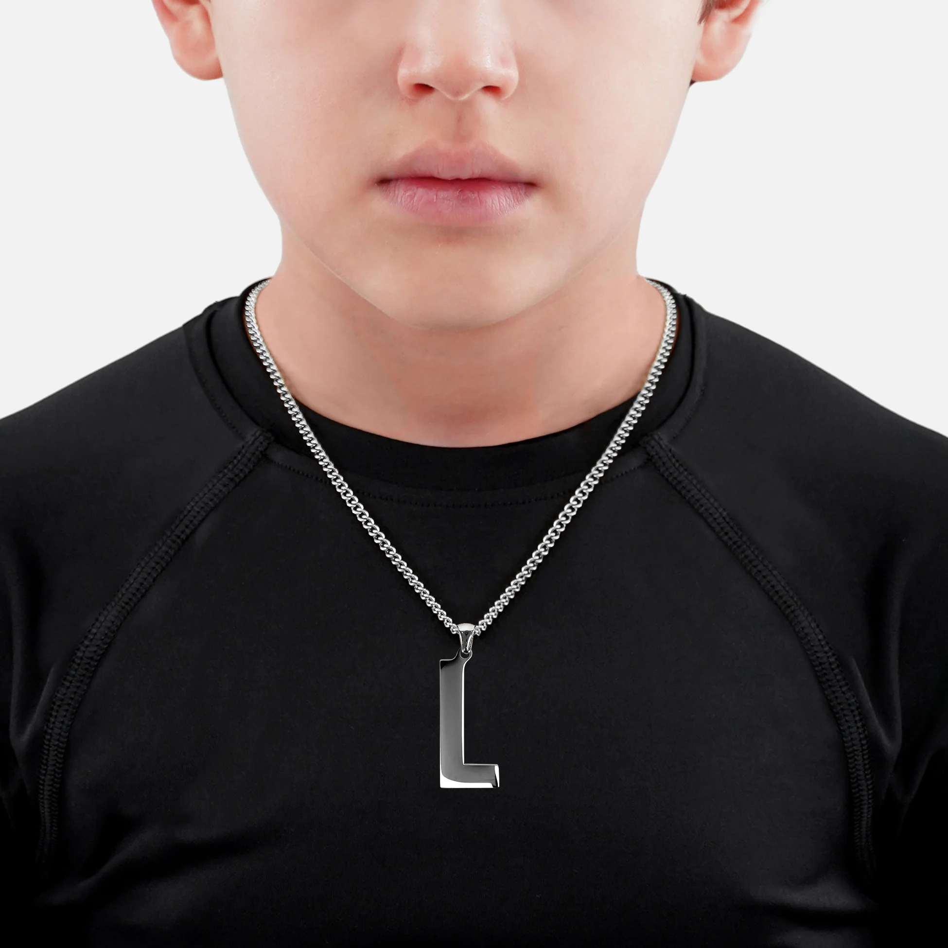 L Letter Pendant with Chain Kids Necklace - Stainless Steel - Image 2