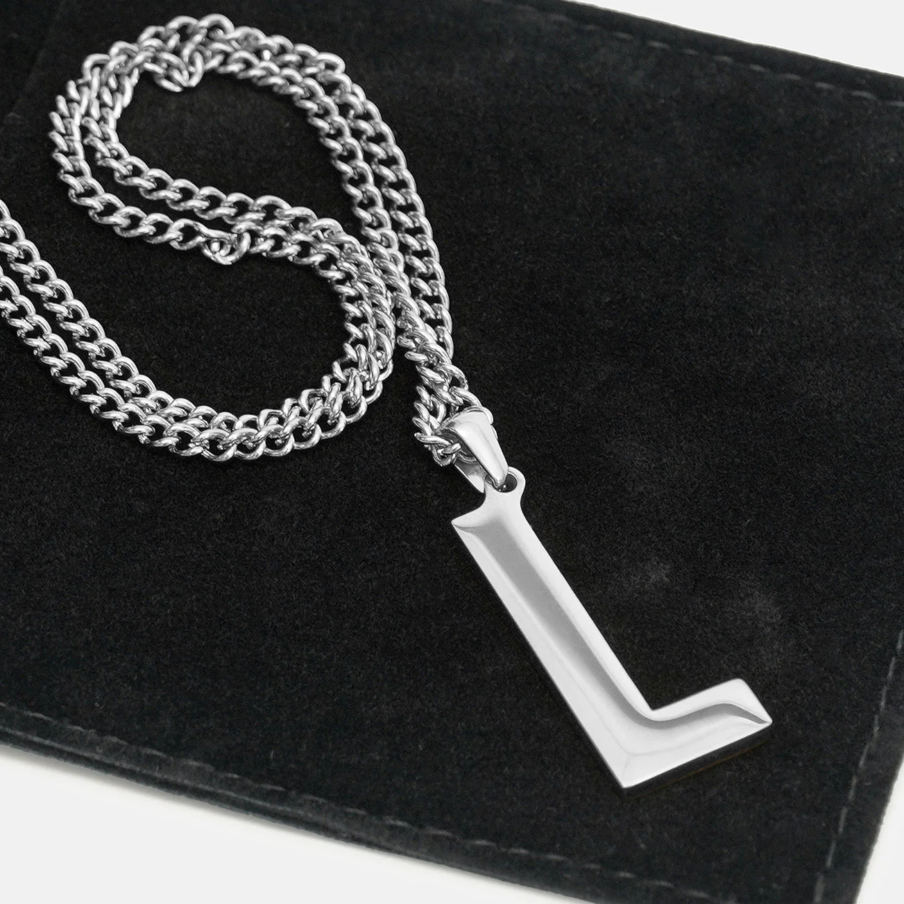 L Letter Pendant with Chain Kids Necklace - Stainless Steel - Image 5