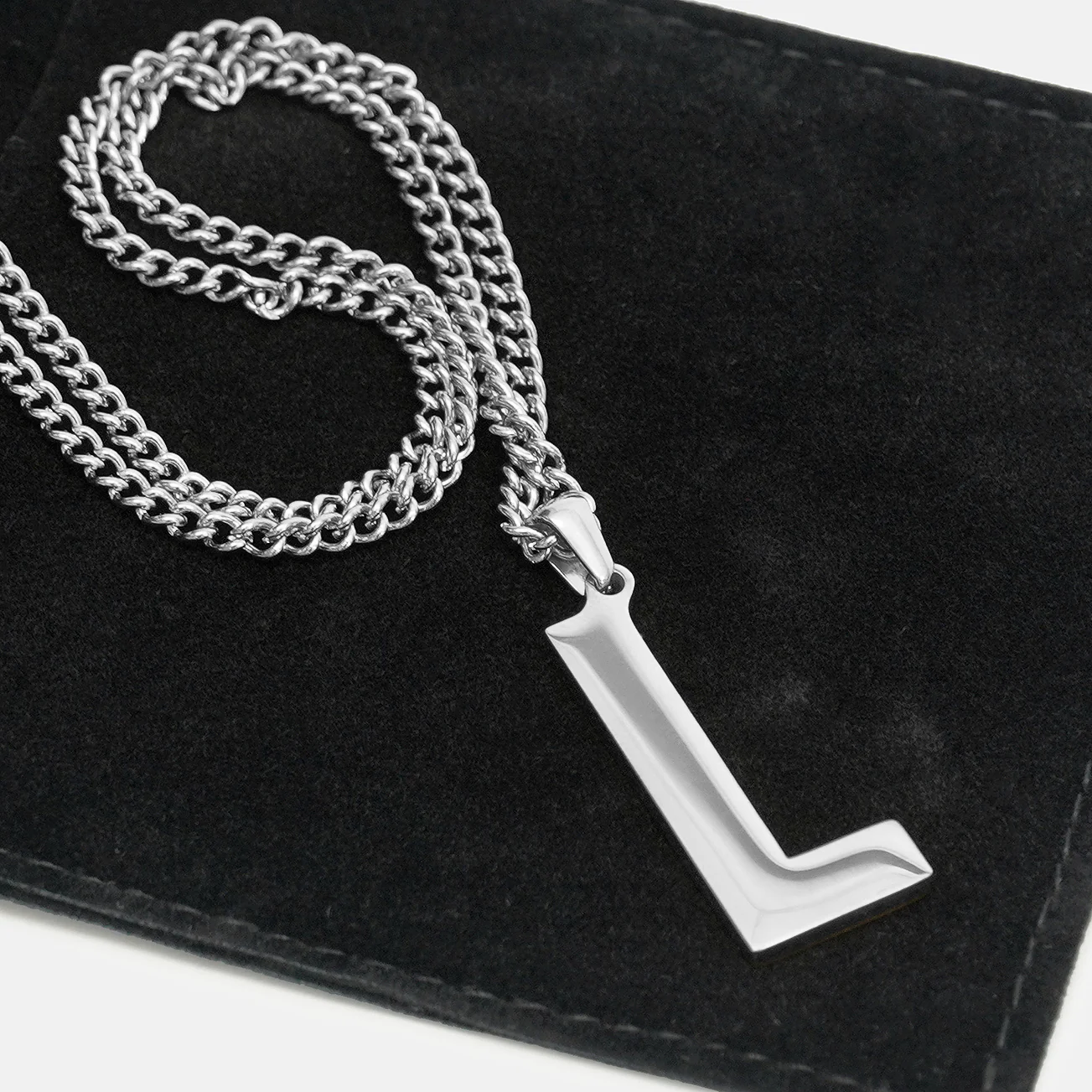 L Letter Pendant with Chain Necklace - Stainless Steel - Image 5
