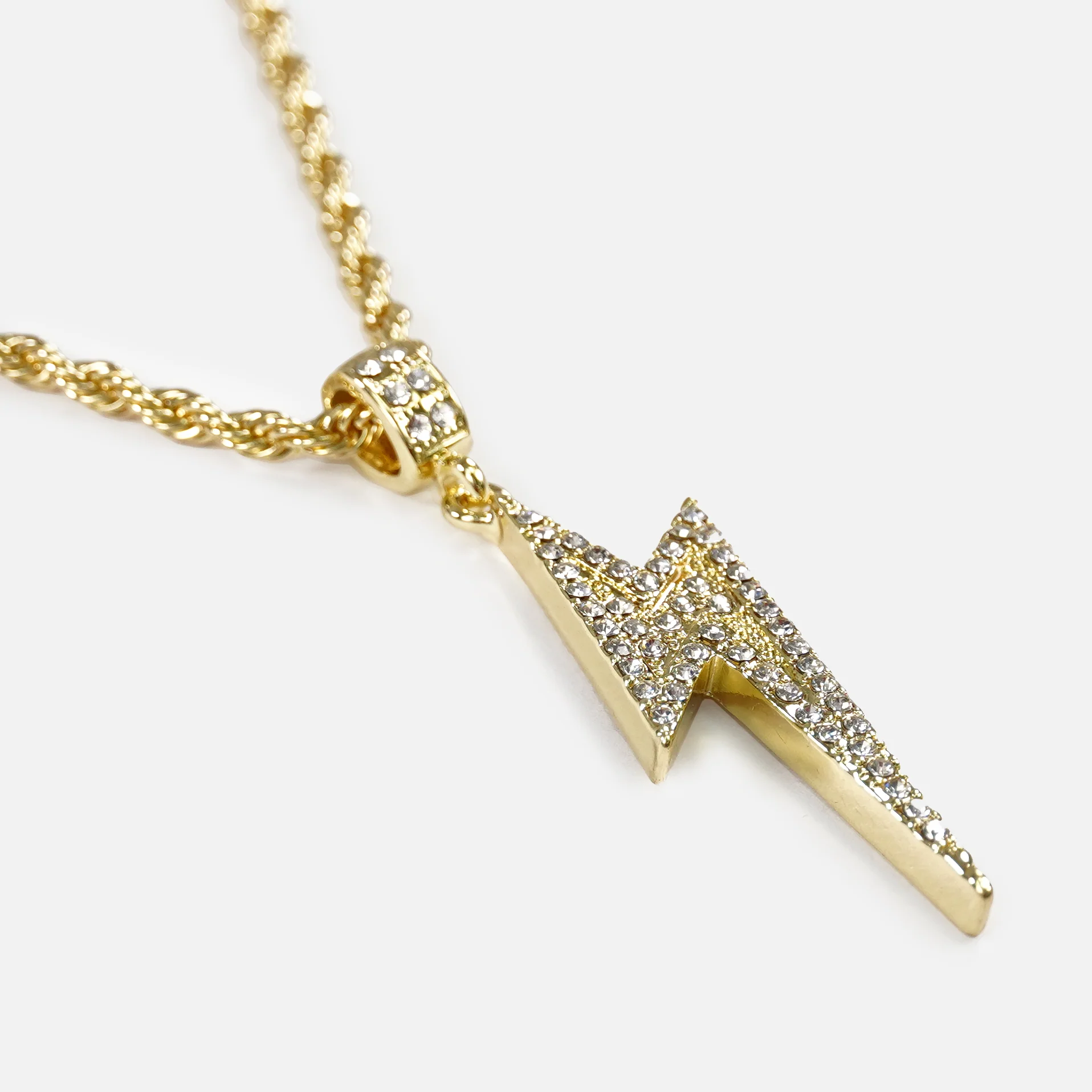 Lightning Bolt 2" Pendant with Chain Necklace - Gold Plated Stainless Steel