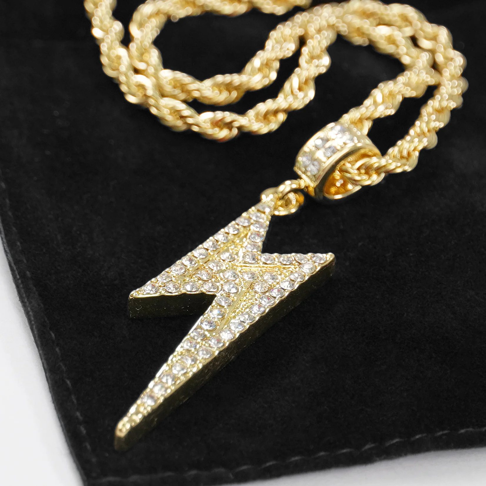 Lightning Bolt 2" Pendant with Chain Necklace - Gold Plated Stainless Steel - Image 5
