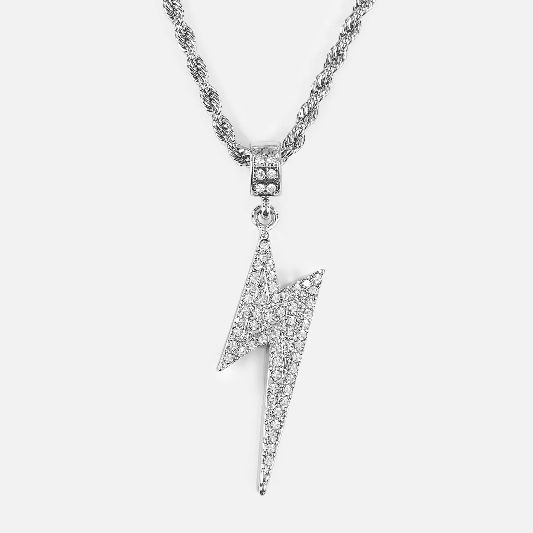 Lightning Bolt 2" Pendant with Chain Necklace - Stainless Steel - Image 2