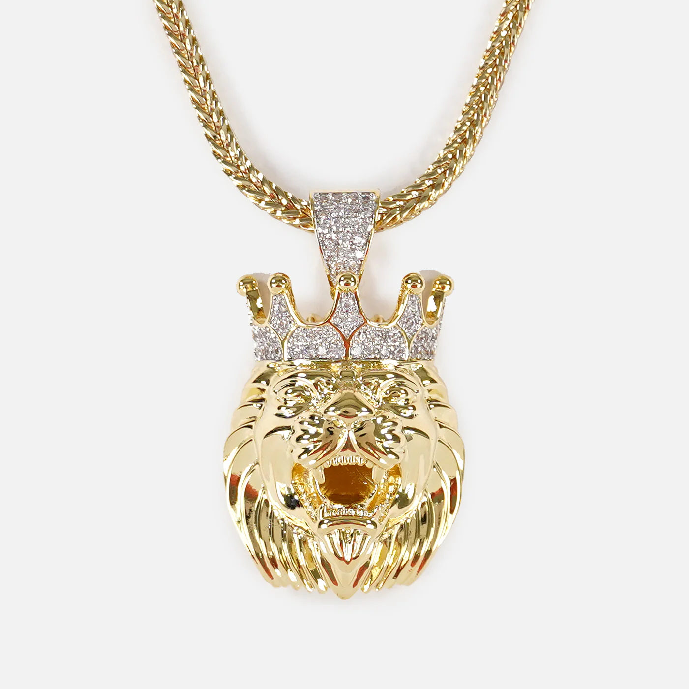 Lion King 1½" Pendant with Chain Necklace - Gold Plated Stainless Steel - Image 2
