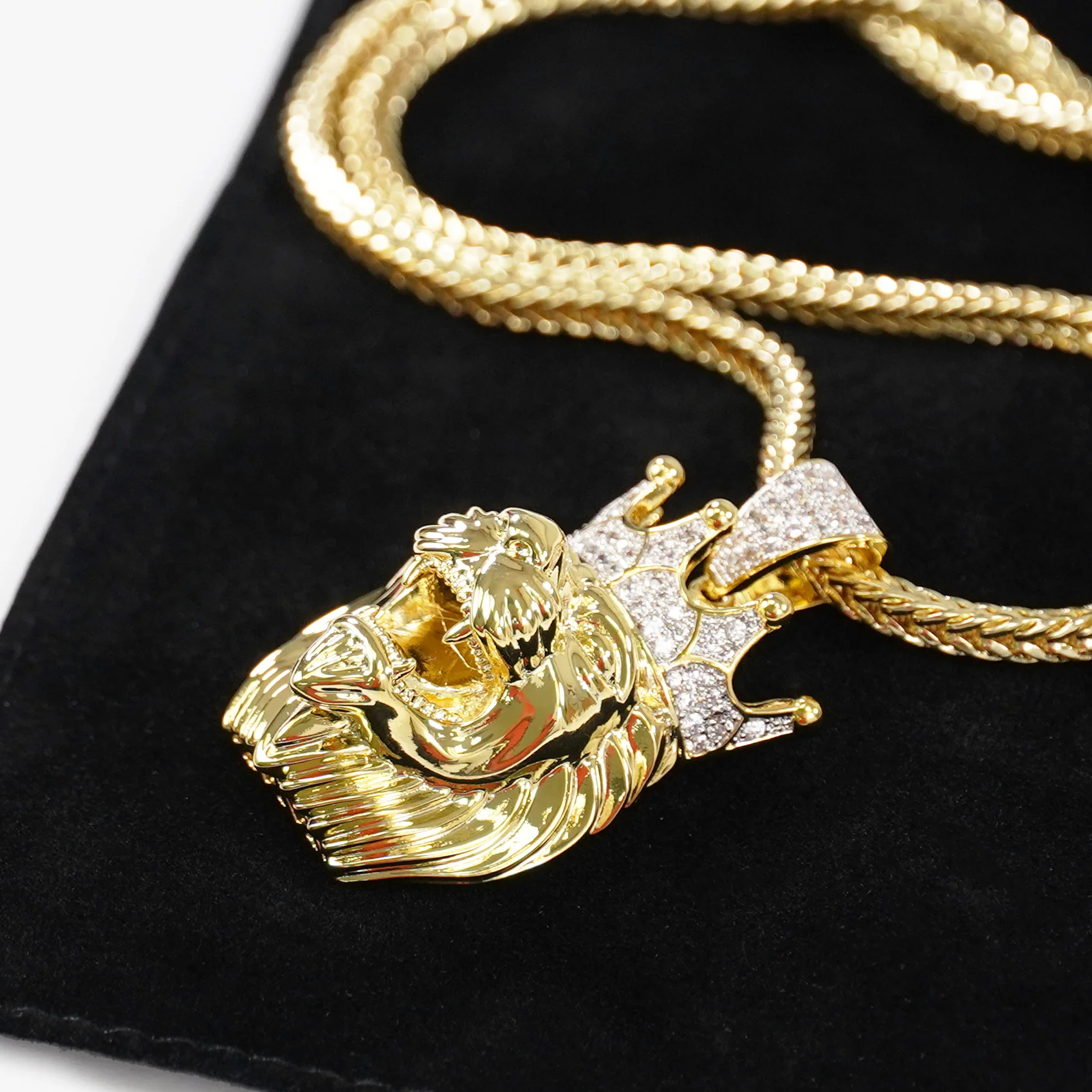 Lion King 1½" Pendant with Chain Necklace - Gold Plated Stainless Steel - Image 5