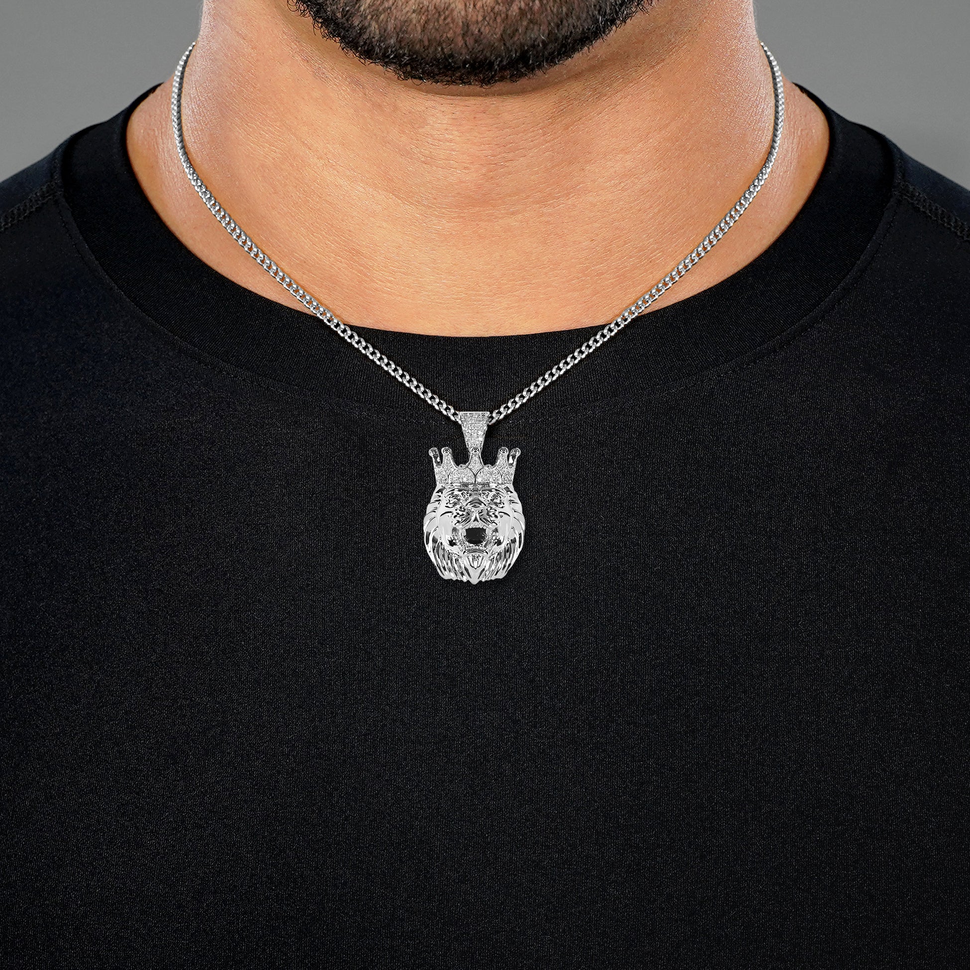 Lion King 1½" Pendant with Chain Necklace - Stainless Steel - Image 3