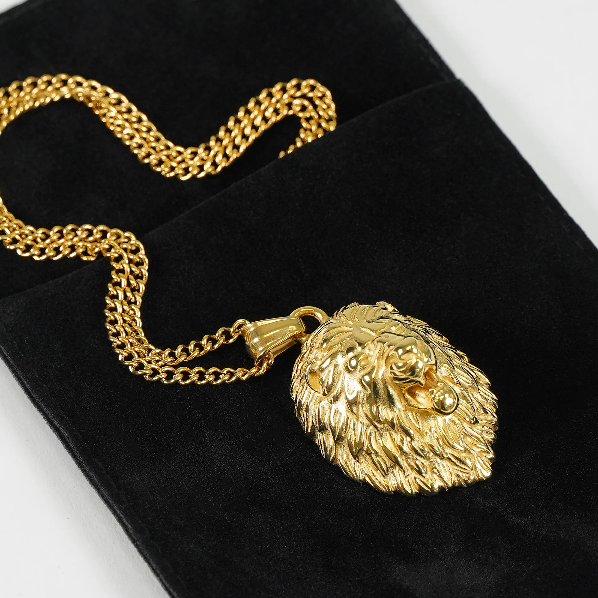 Lion Pendant with Chain Necklace - Gold Plated Stainless Steel - Image 5