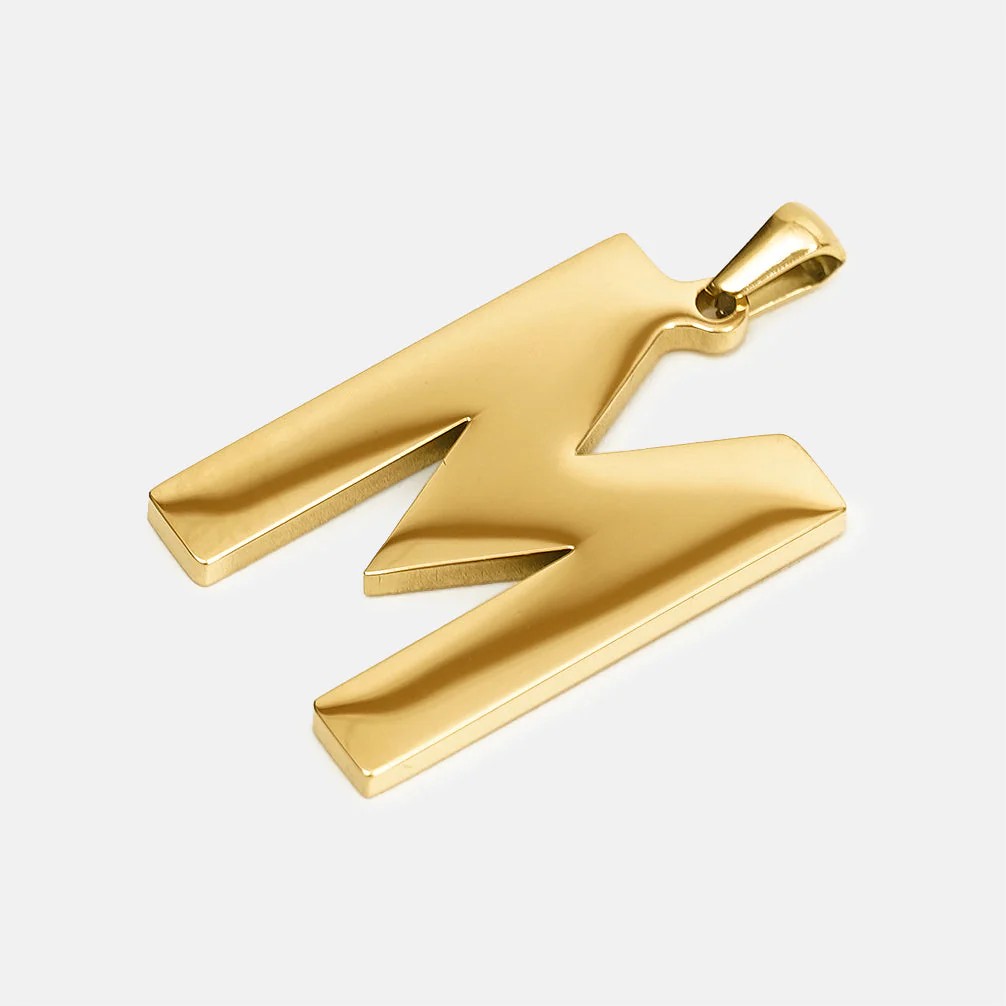 M Letter Pendant with Chain Kids Necklace - Gold Plated Stainless Steel - Image 3