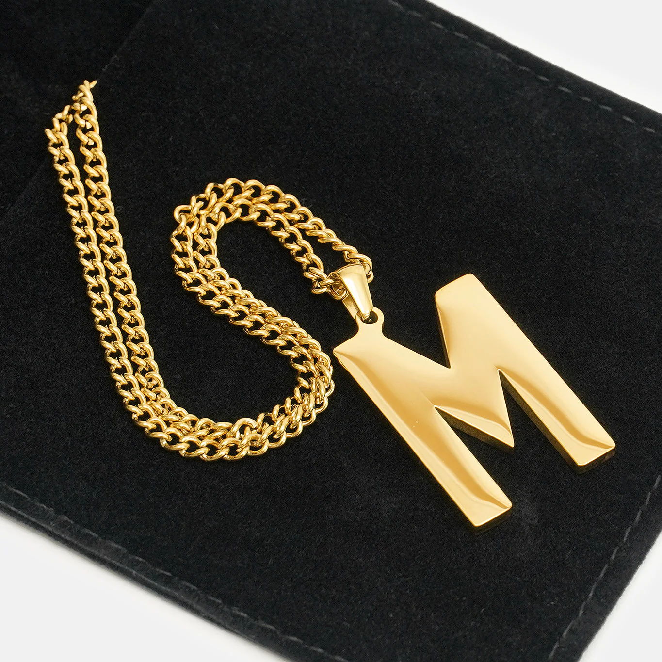 M Letter Pendant with Chain Kids Necklace - Gold Plated Stainless Steel - Image 5