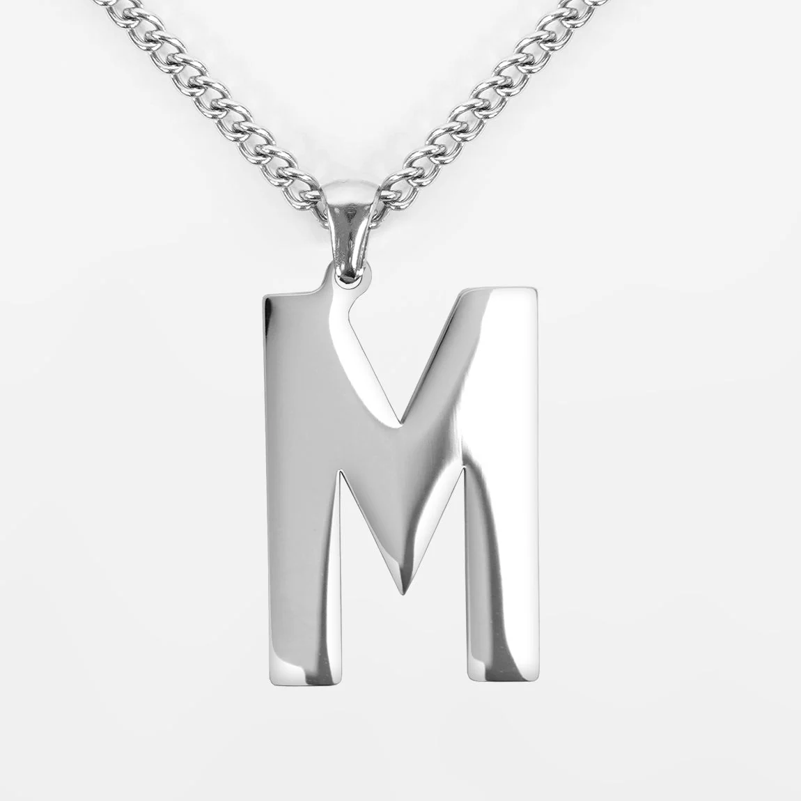 M Letter Pendant with Chain Kids Necklace - Stainless Steel