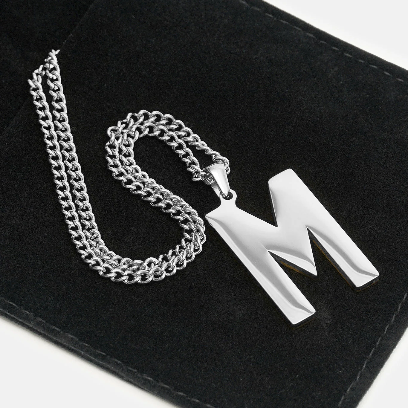 M Letter Pendant with Chain Kids Necklace - Stainless Steel - Image 5