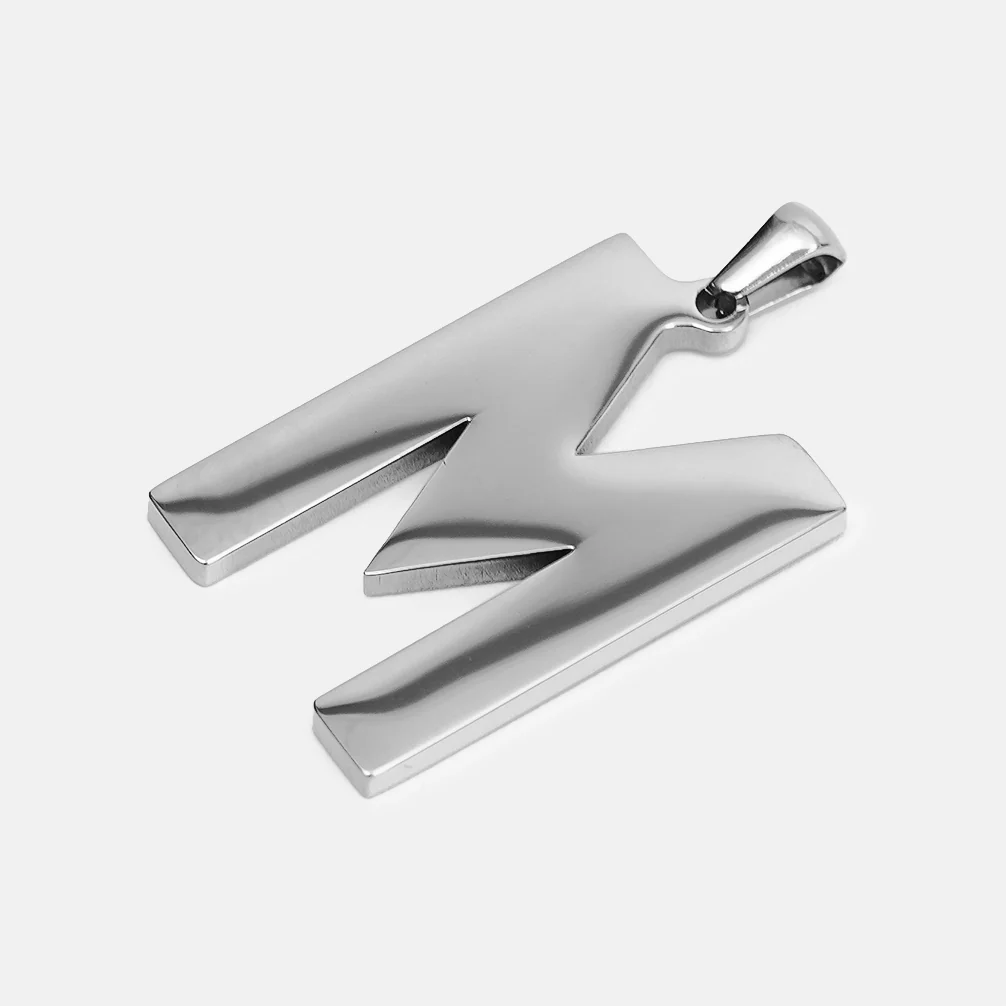 M Letter Pendant with Chain Necklace - Stainless Steel - Image 3