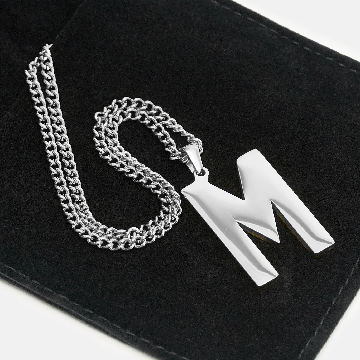 M Letter Pendant with Chain Necklace - Stainless Steel - Image 5