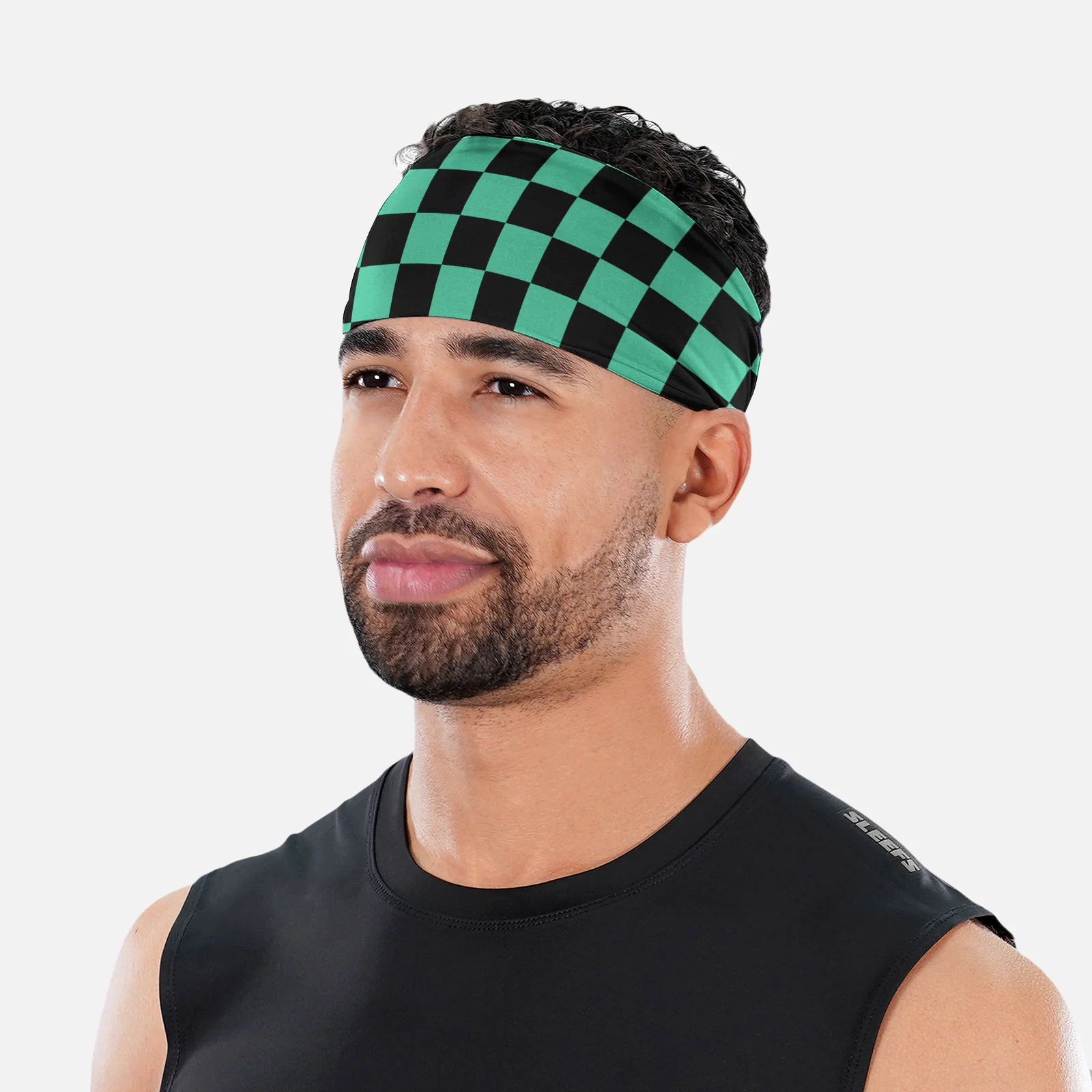 Checkered Teal Black Headband - Image 3
