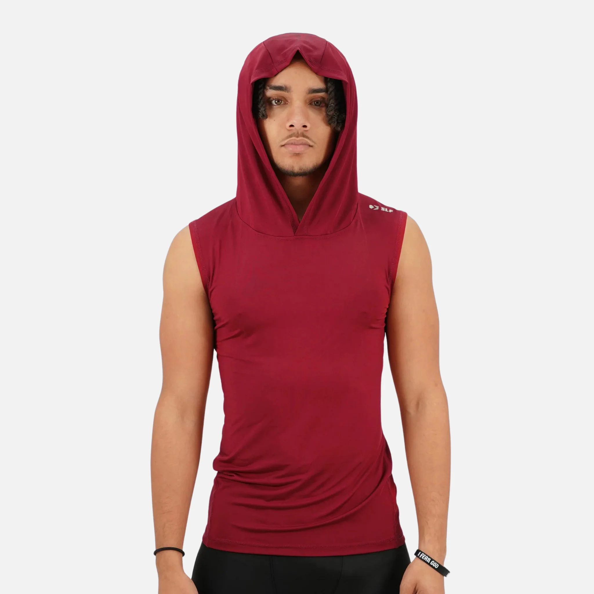 Hue Maroon Sleeveless Compression Hoodie - Image 3
