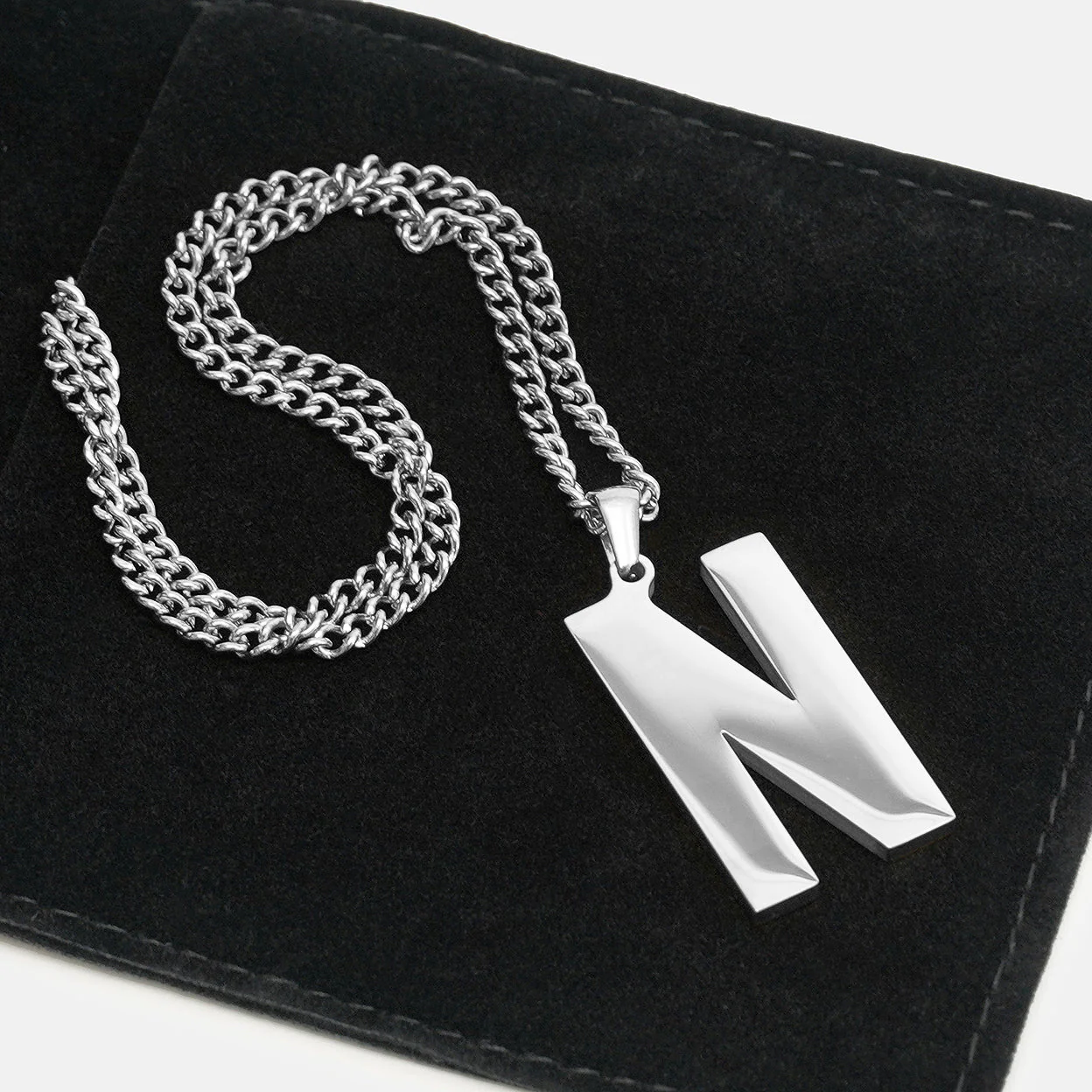 N Letter Pendant with Chain Kids Necklace - Stainless Steel - Image 5