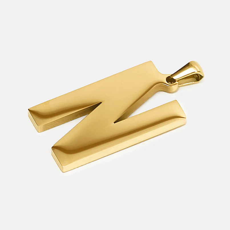 N Letter Pendant with Chain Necklace - Gold Plated Stainless Steel - Image 3