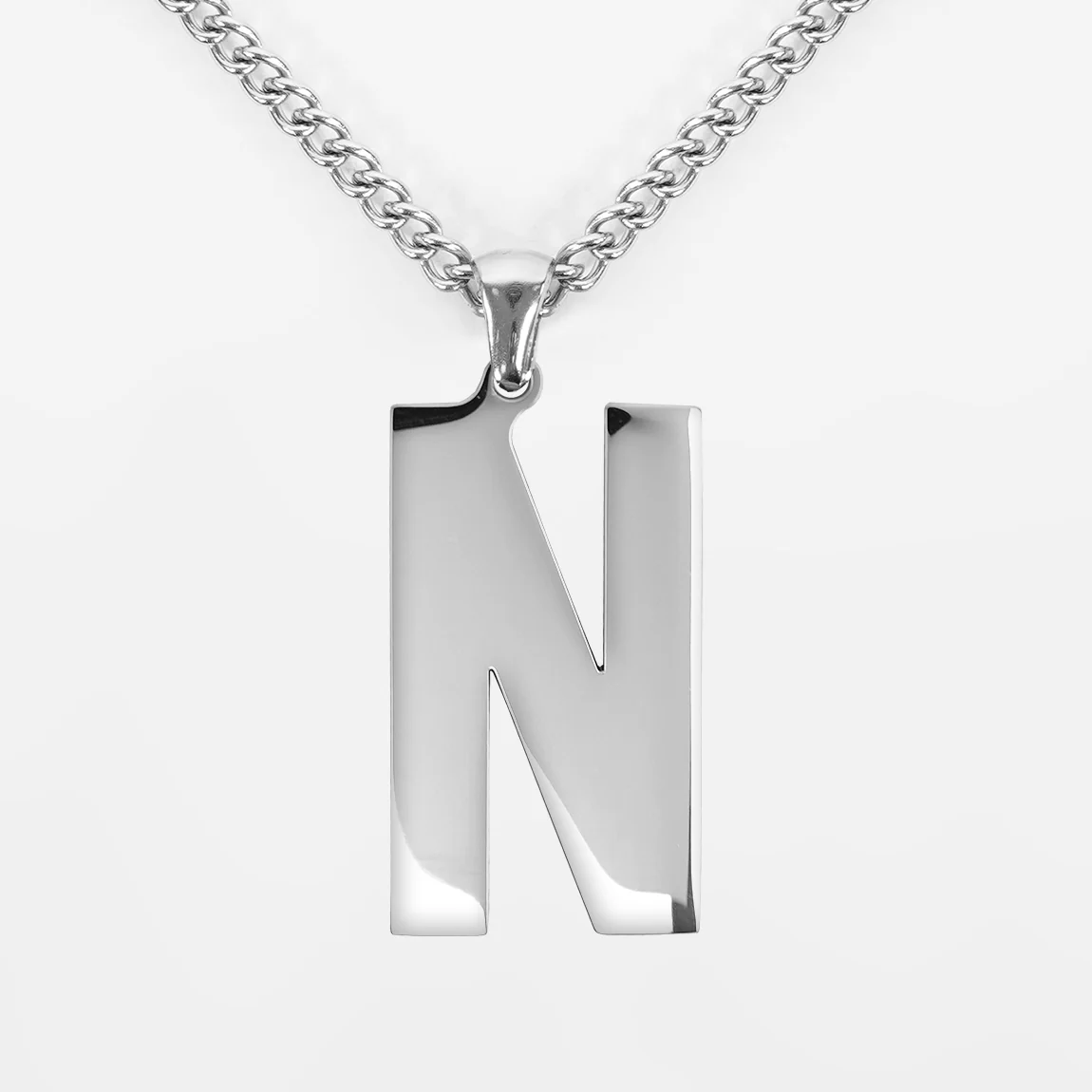 N Letter Pendant with Chain Necklace - Stainless Steel