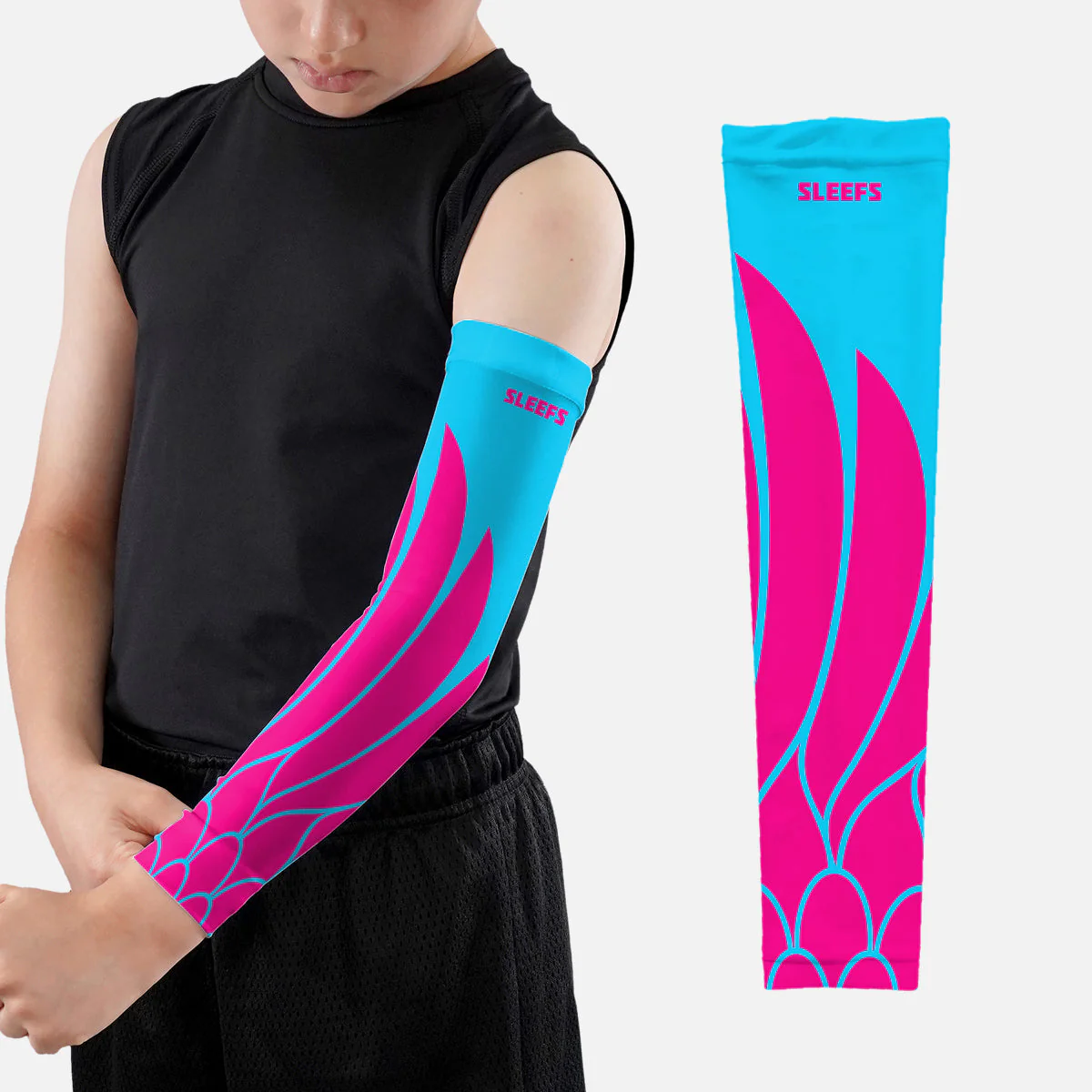 Neon Wings Blue and Yellow Kids Arm Sleeves Pair - Image 3