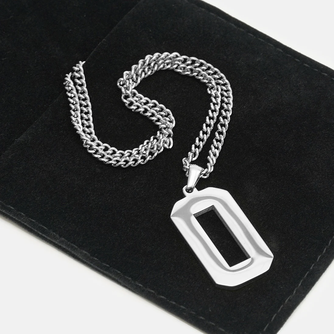 O Letter Pendant with Chain Necklace - Stainless Steel - Image 5