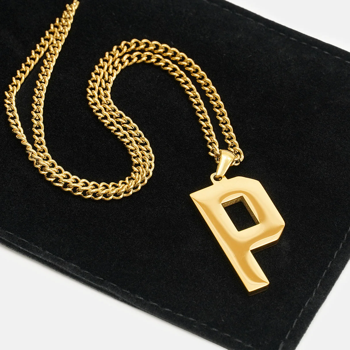 P Letter Pendant with Chain Kids Necklace - Gold Plated Stainless Steel - Image 5