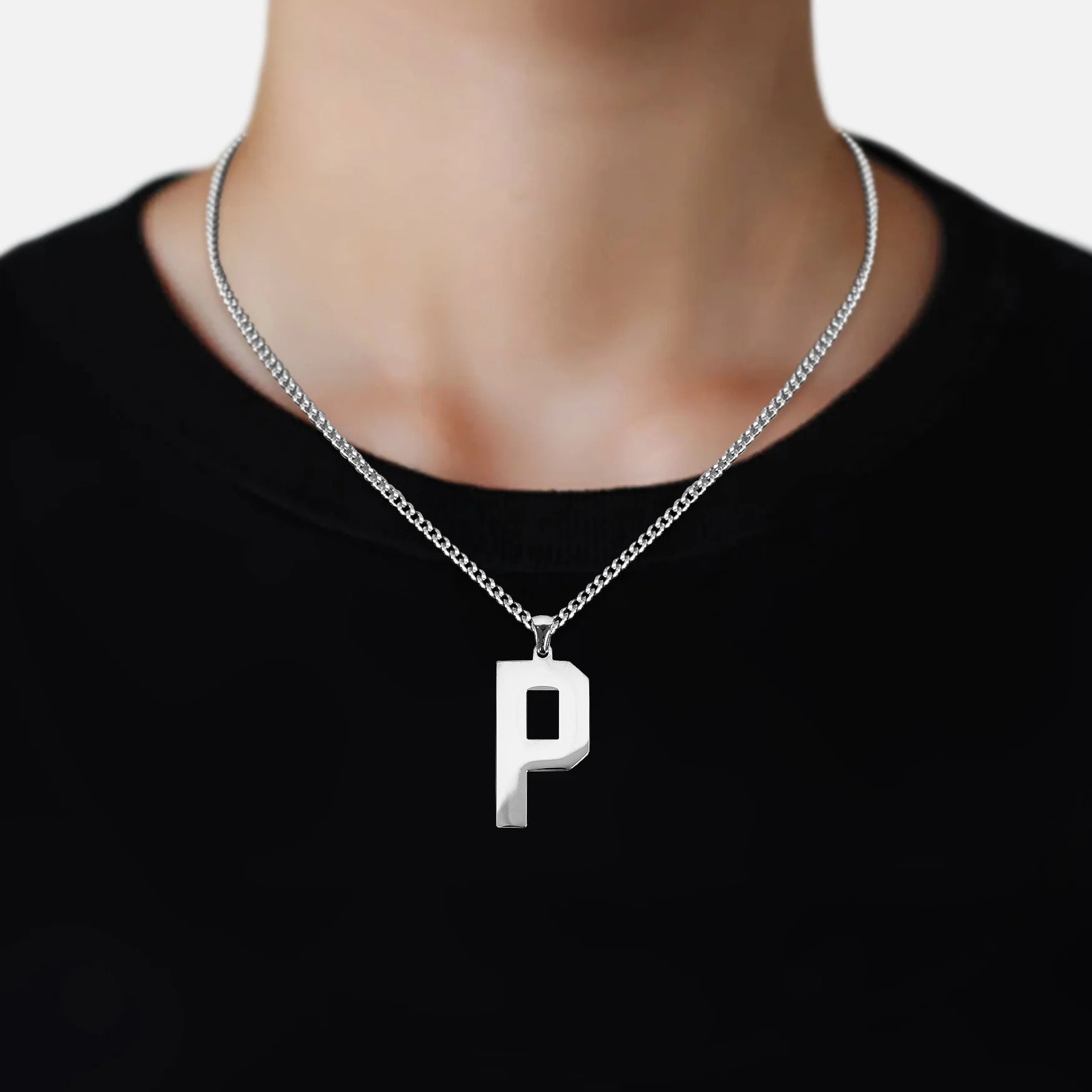 P Letter Pendant with Chain Necklace - Stainless Steel - Image 2