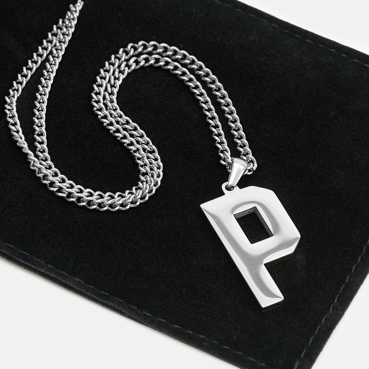 P Letter Pendant with Chain Necklace - Stainless Steel - Image 5