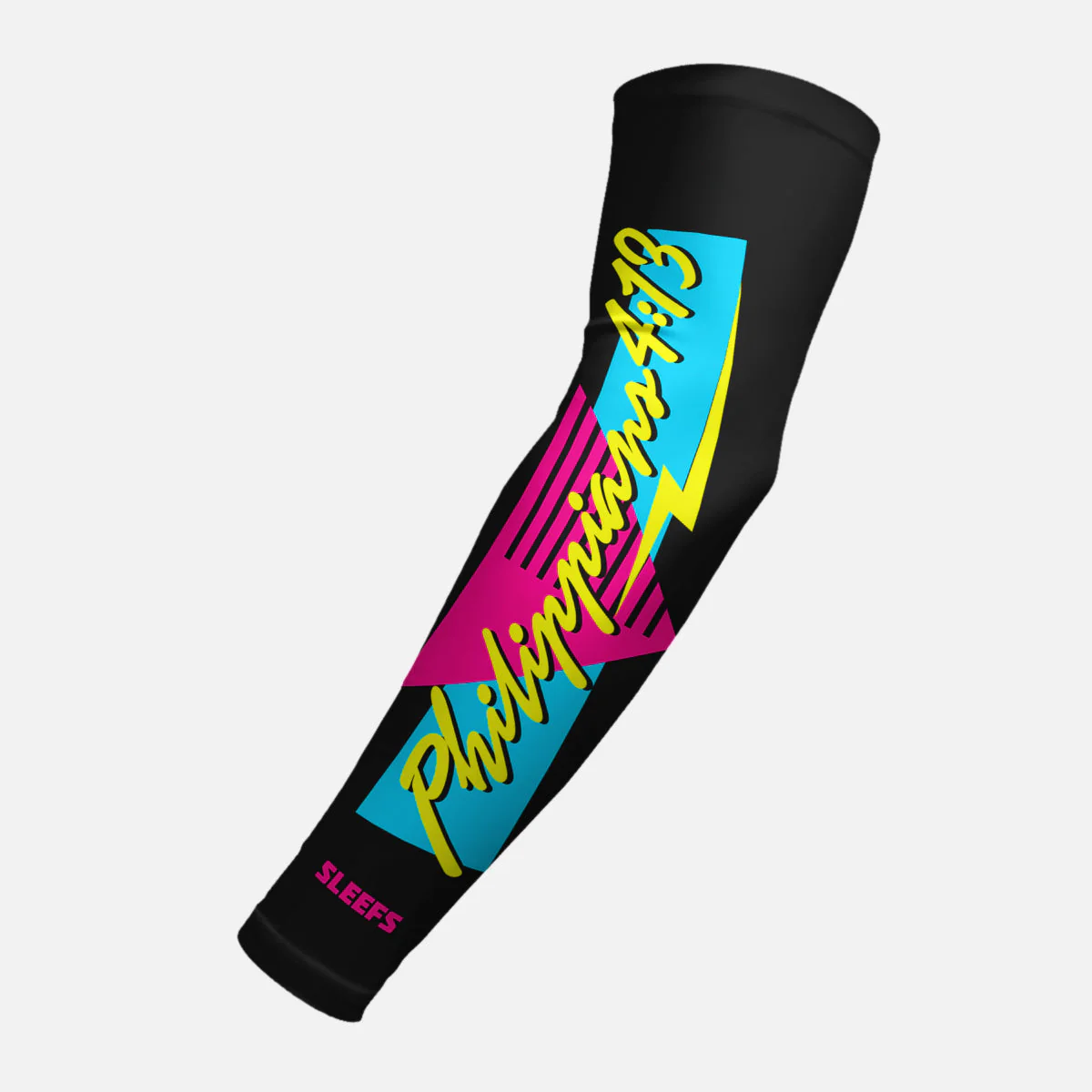 Philippians 4:13 Synthwave Black and White Arm Sleeves Pair - Image 2
