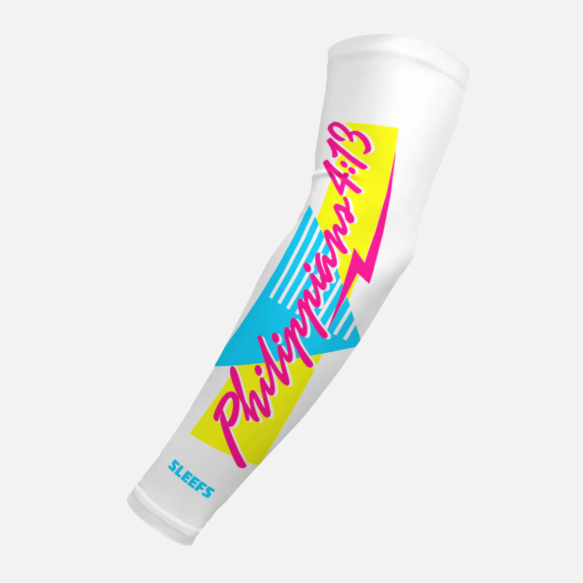Philippians 4:13 Synthwave Black and White Arm Sleeves Pair - Image 8