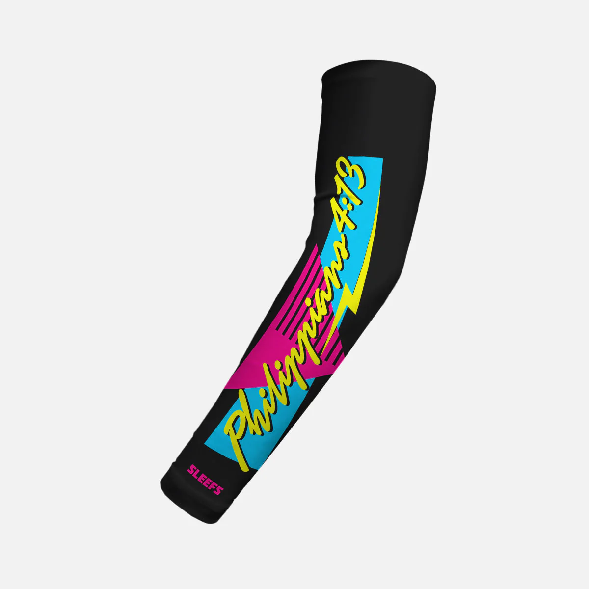 Philippians 4:13 Synthwave Black and White Kids Arm Sleeves Pair - Image 6