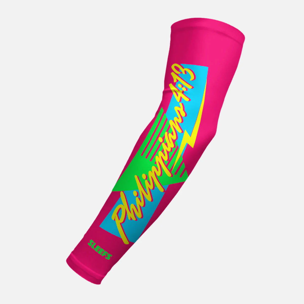 Philippians 4:13 Synthwave Pink and Blue Arm Sleeves Pair - Image 8