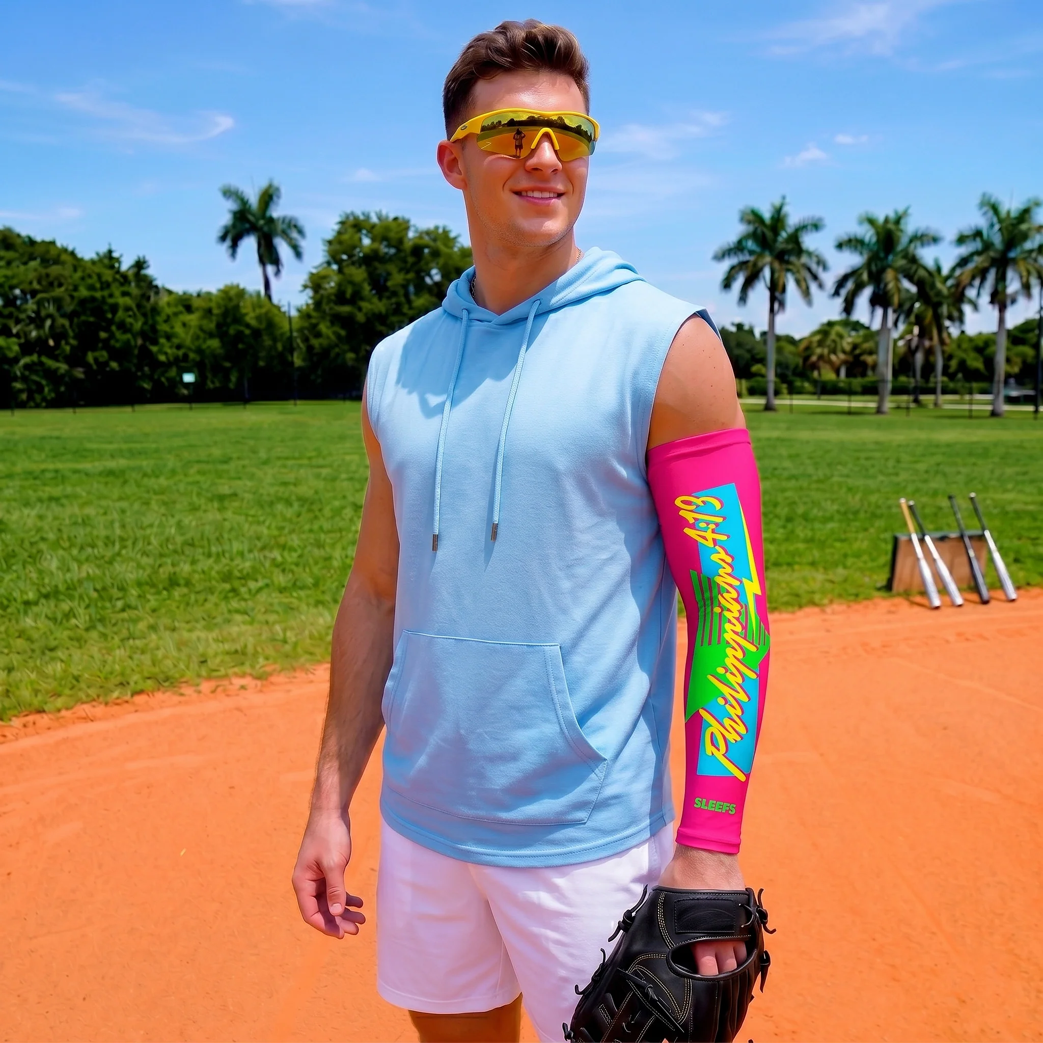 Philippians 4:13 Synthwave Pink and Blue Arm Sleeves Pair - Image 9