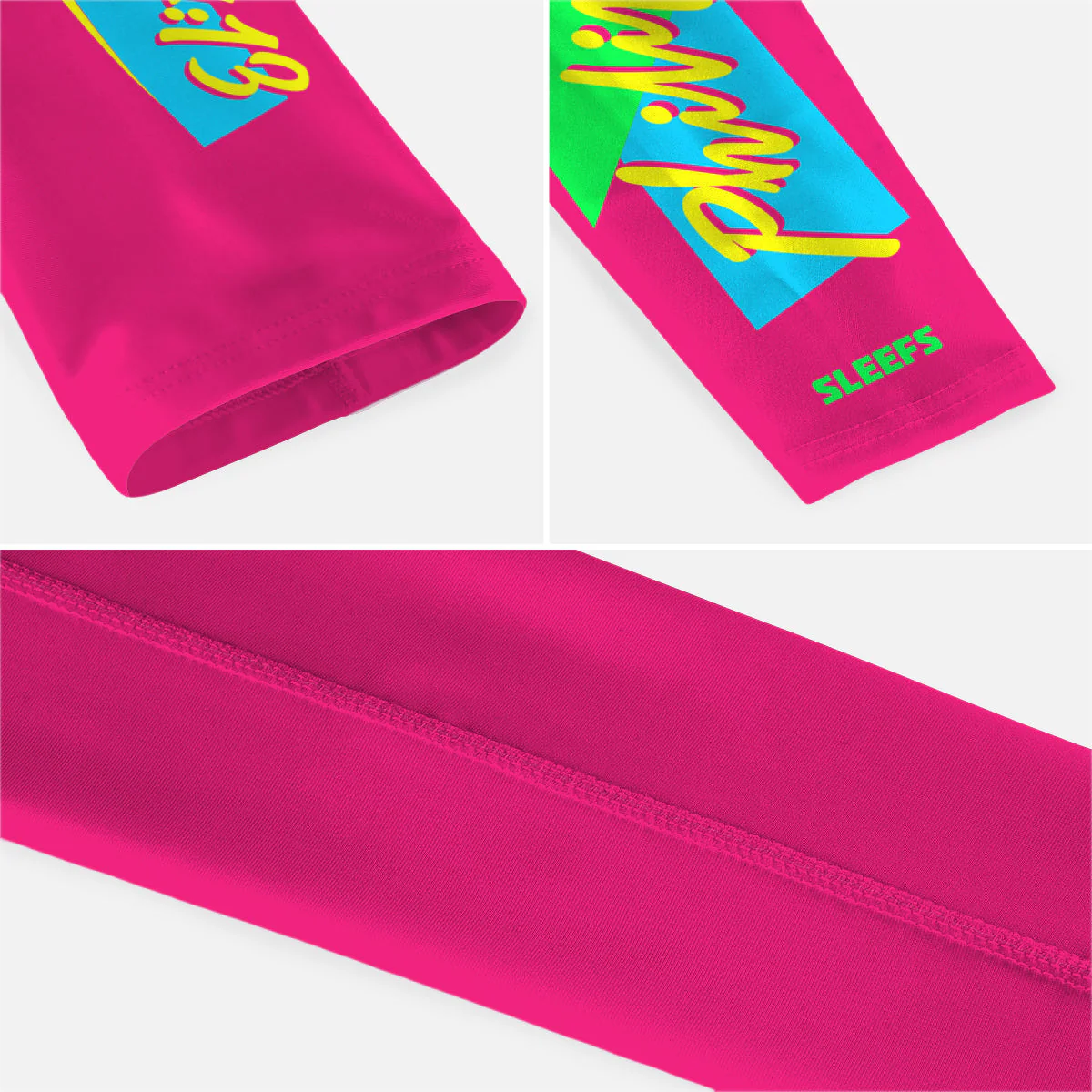 Philippians 4:13 Synthwave Pink and Blue Kids Arm Sleeves Pair - Image 4