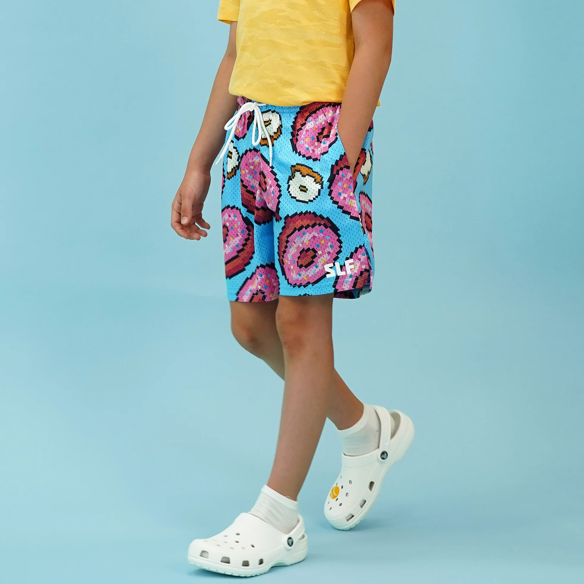 Pixel Donuts Light Blue Kids Shorts - 5" - Image 2