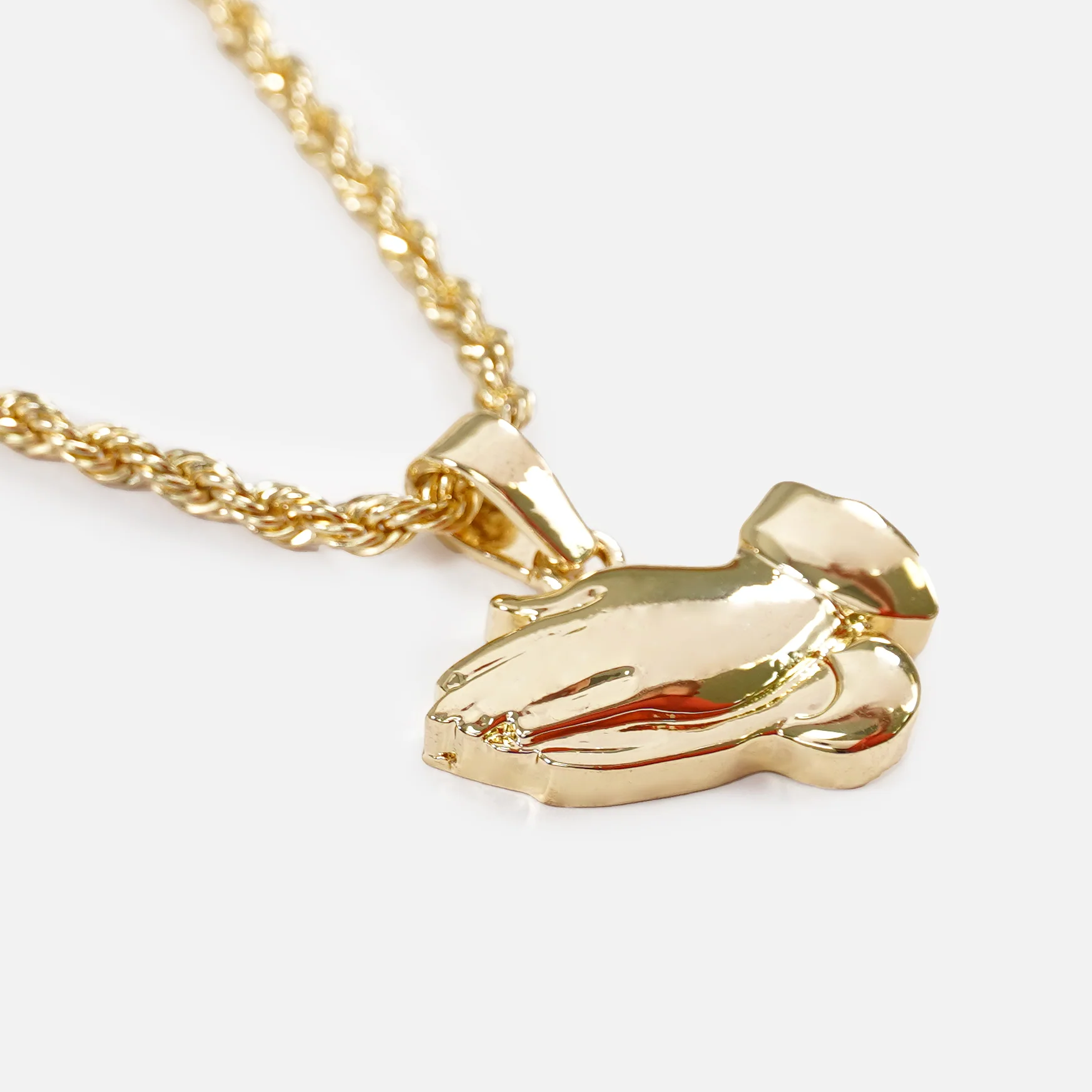 Praying Hands 1½" Pendant with Chain Necklace - Gold Plated Stainless Steel