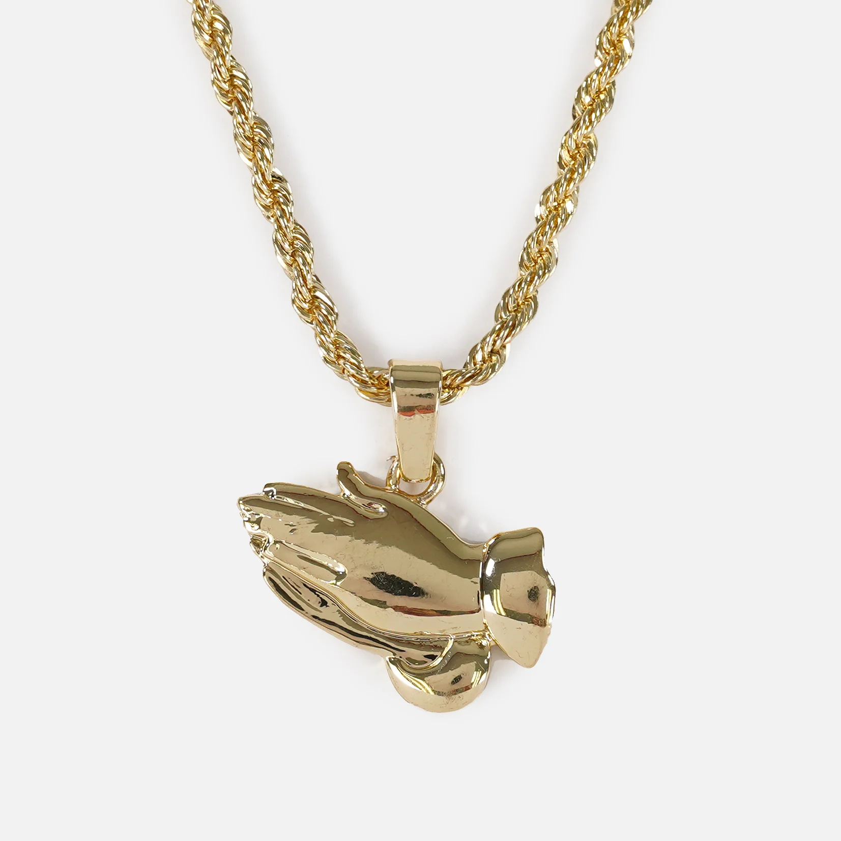 Praying Hands 1½" Pendant with Chain Necklace - Gold Plated Stainless Steel - Image 3