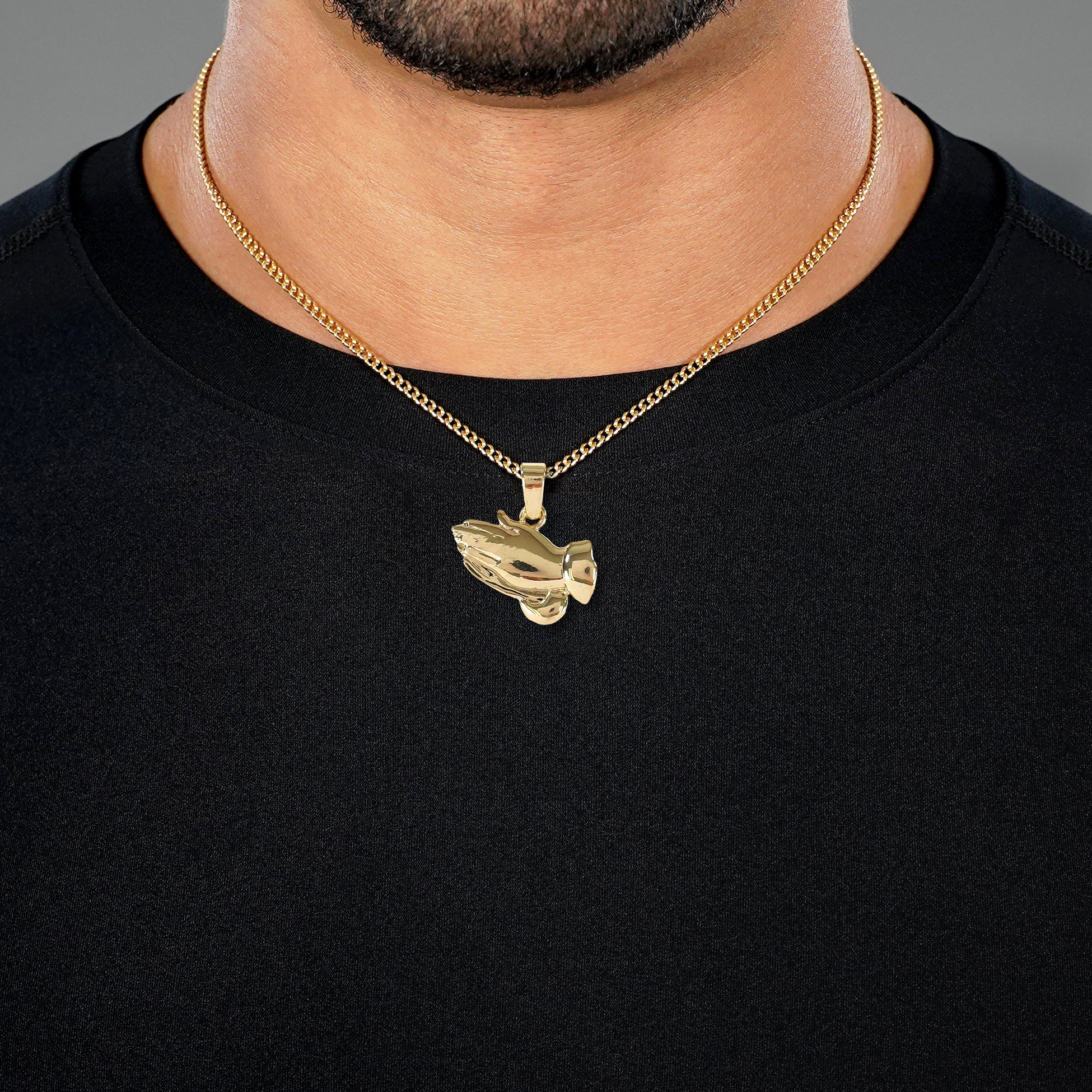 Praying Hands 1½" Pendant with Chain Necklace - Gold Plated Stainless Steel - Image 4