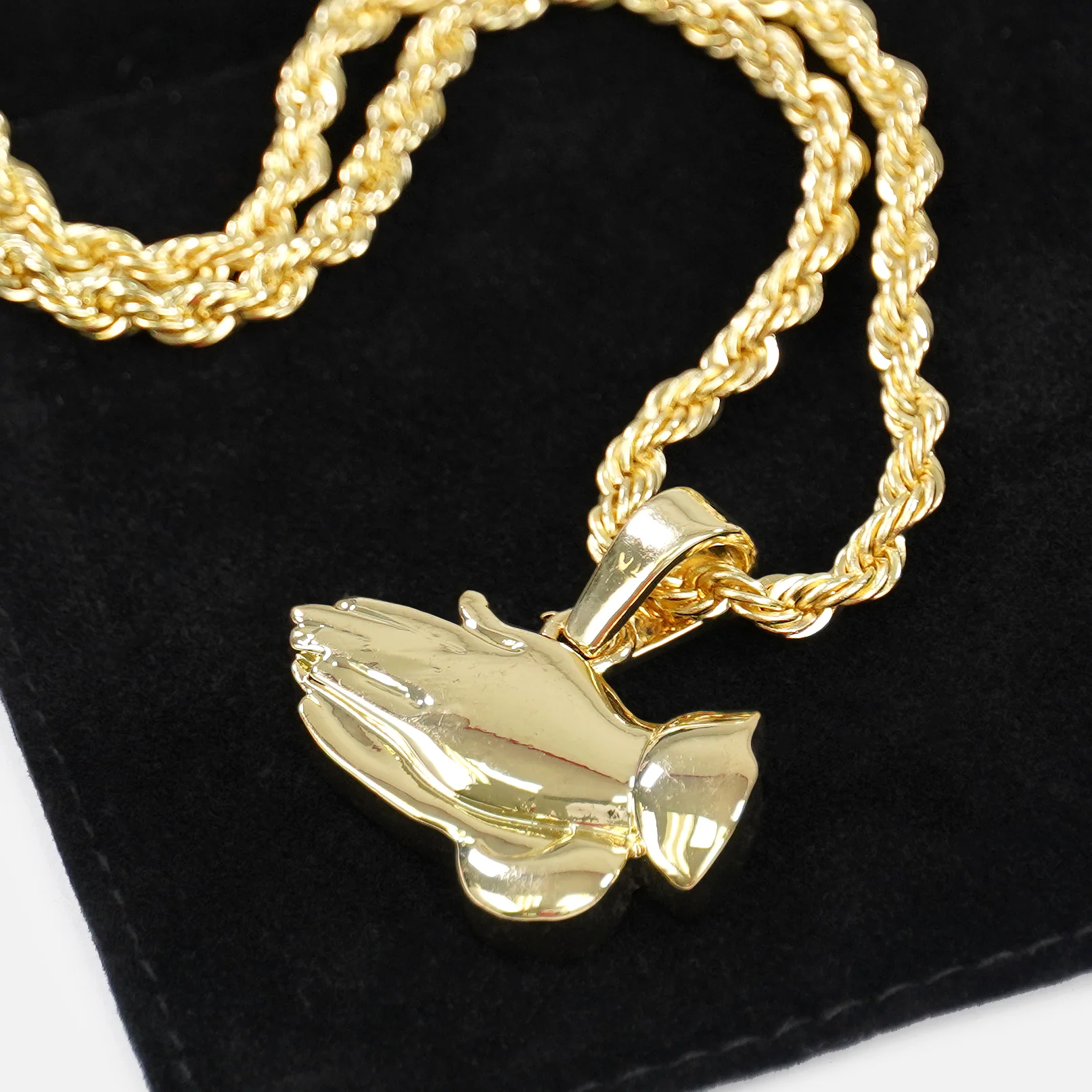 Praying Hands 1½" Pendant with Chain Necklace - Gold Plated Stainless Steel - Image 6