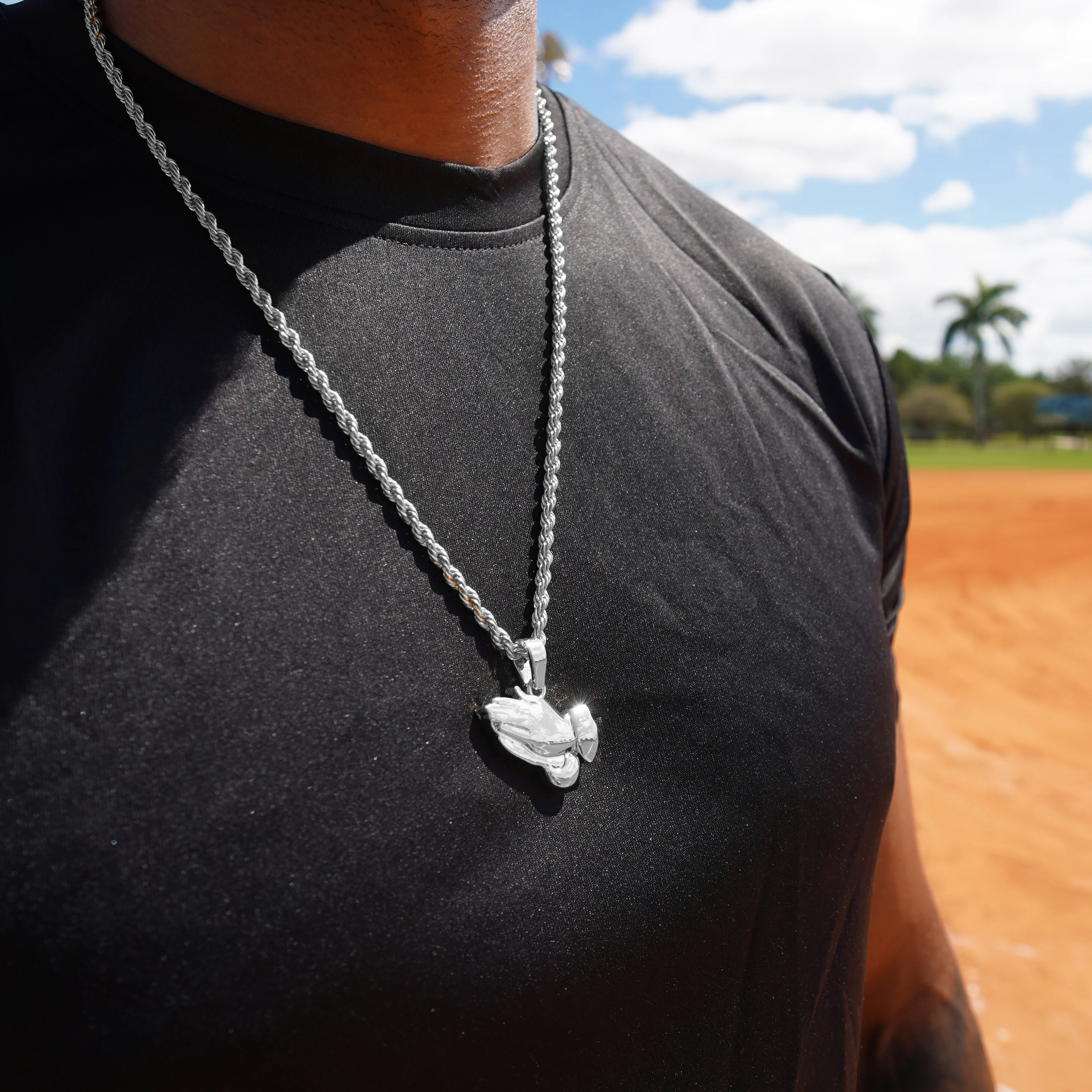 Praying Hands 1½" Pendant with Chain Necklace - Stainless Steel - Image 2