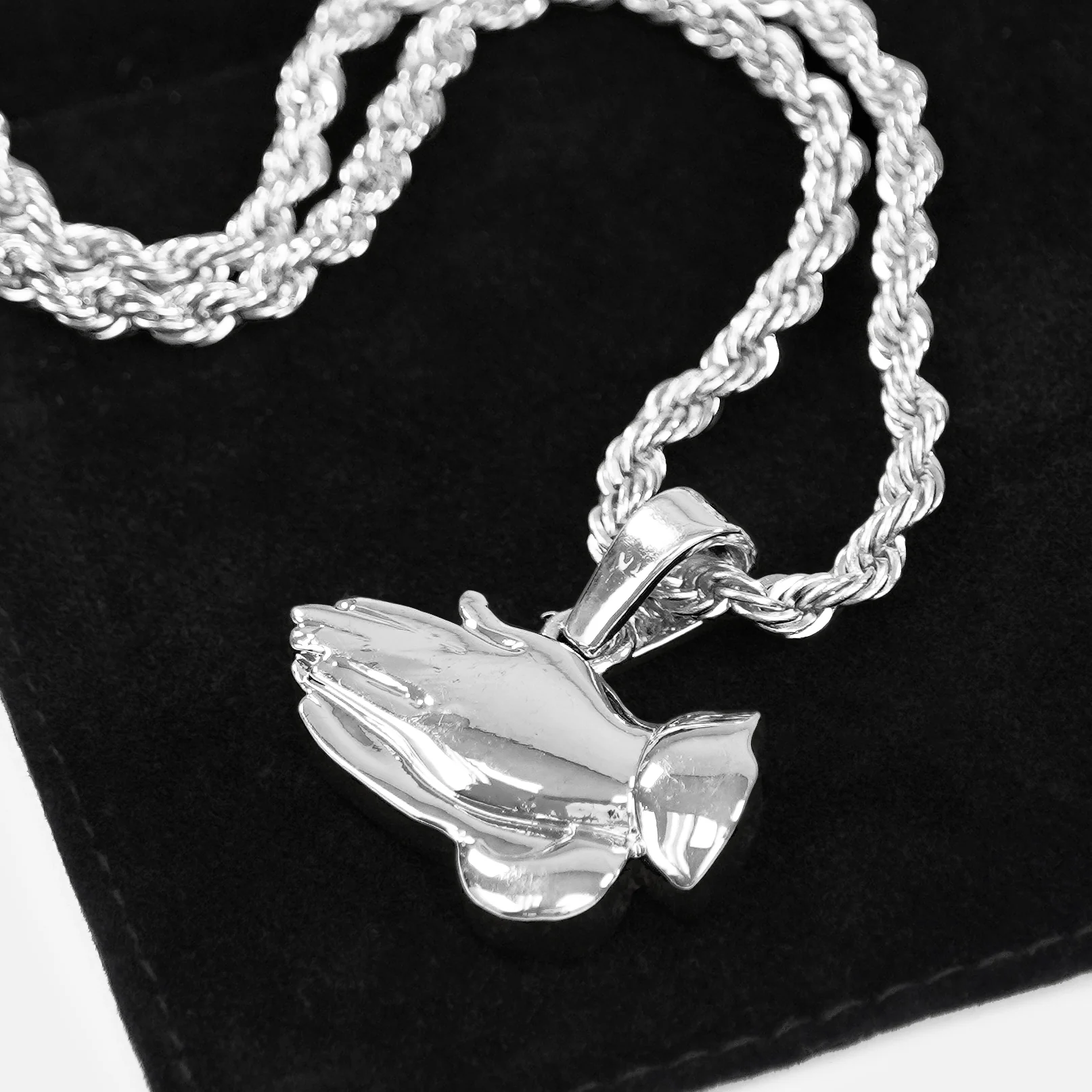 Praying Hands 1½" Pendant with Chain Necklace - Stainless Steel - Image 6