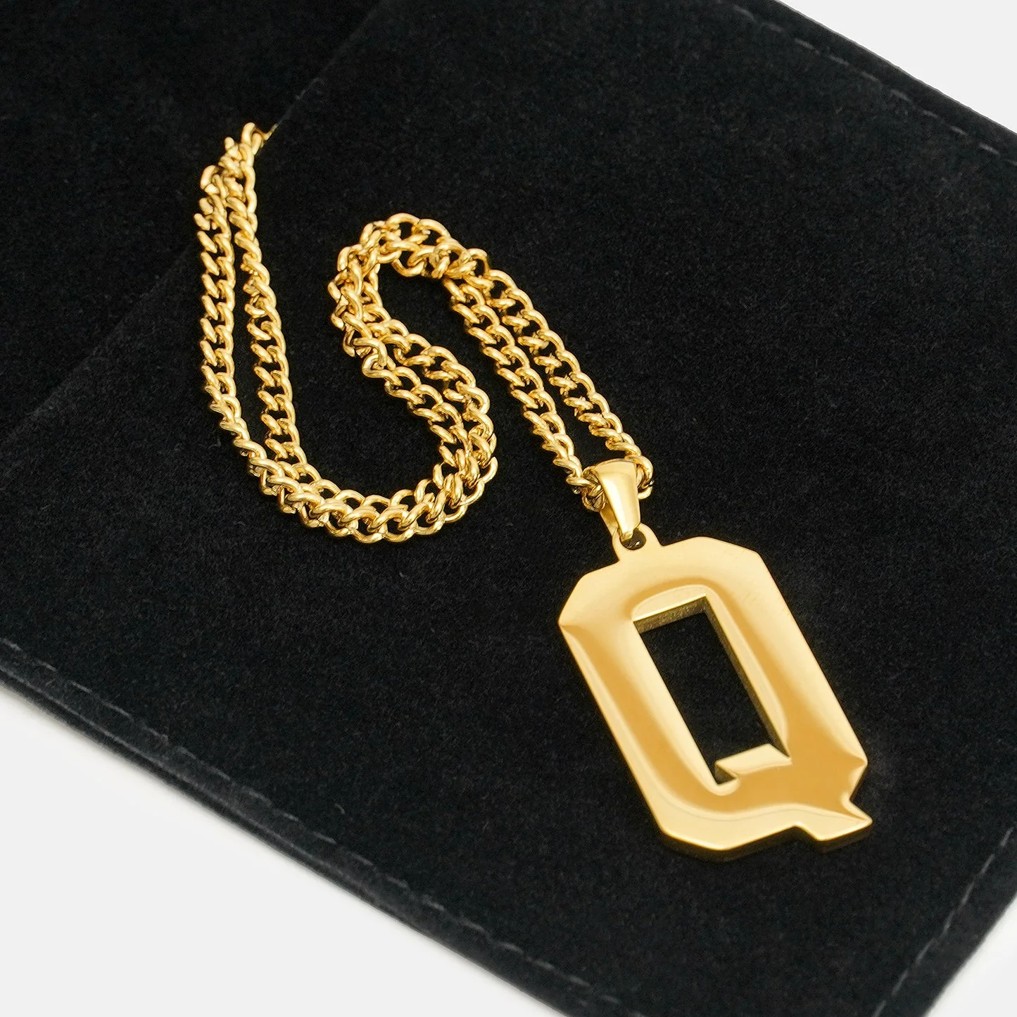 Q Letter Pendant with Chain Kids Necklace - Gold Plated Stainless Steel - Image 5