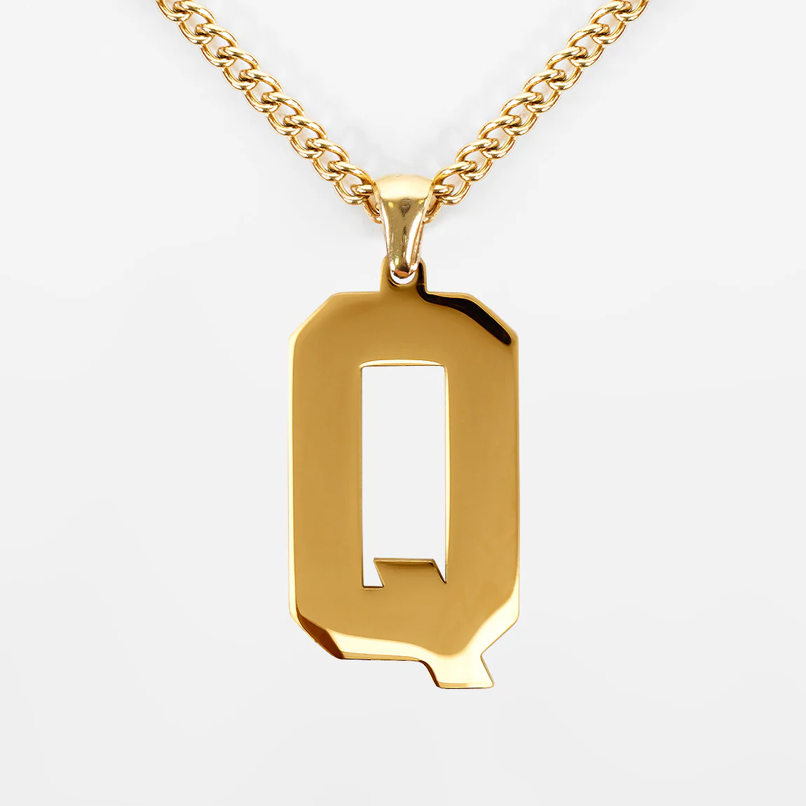 Q Letter Pendant with Chain Necklace - Gold Plated Stainless Steel