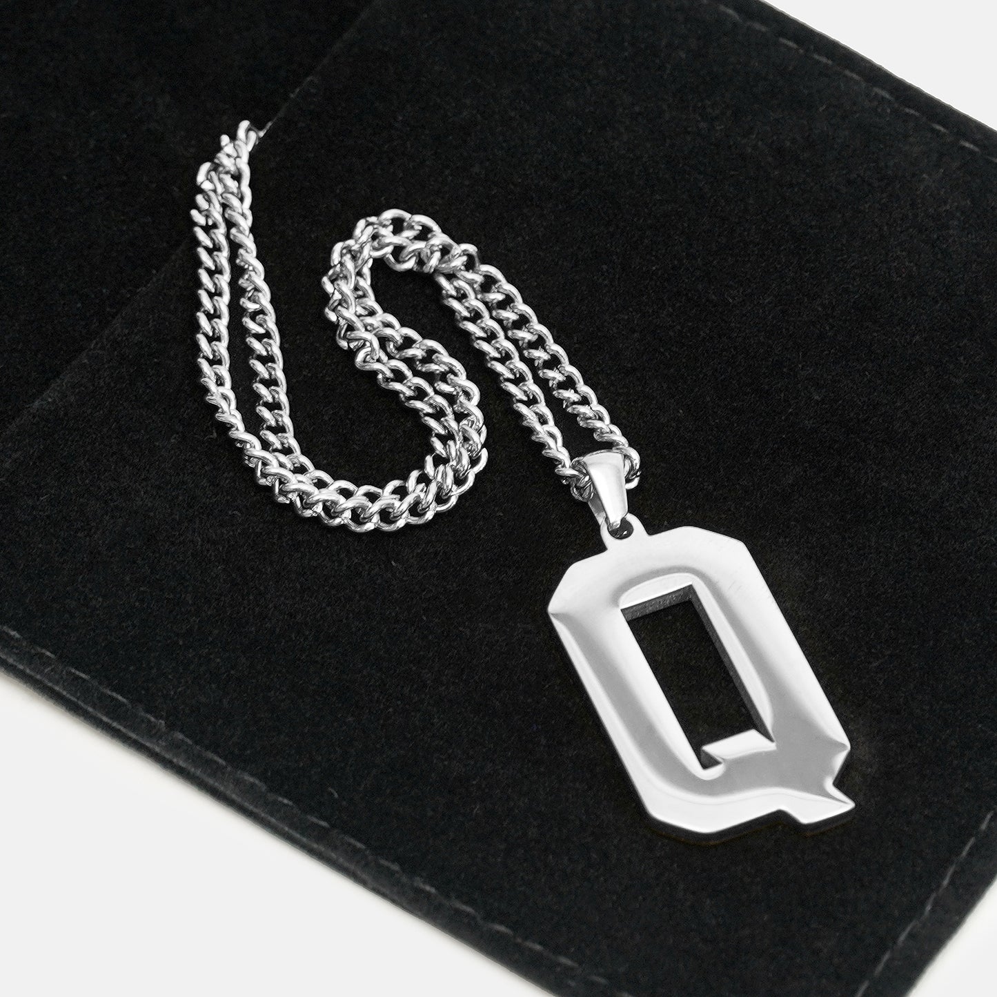 Q Letter Pendant with Chain Necklace - Stainless Steel - Image 5