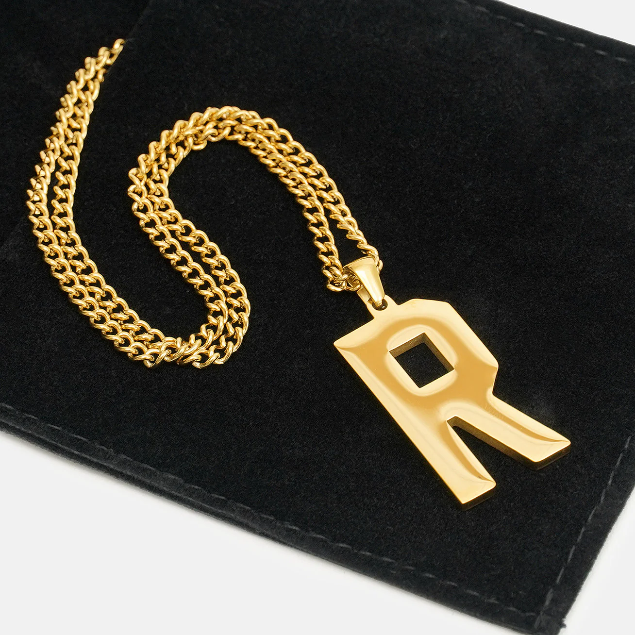 R Letter Pendant with Chain Kids Necklace - Gold Plated Stainless Steel - Image 5