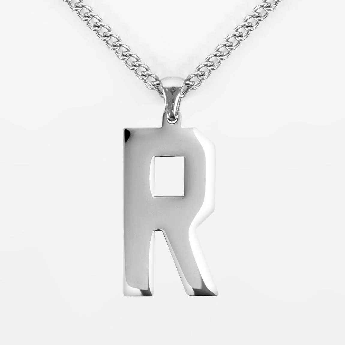 R Letter Pendant with Chain Kids Necklace - Stainless Steel