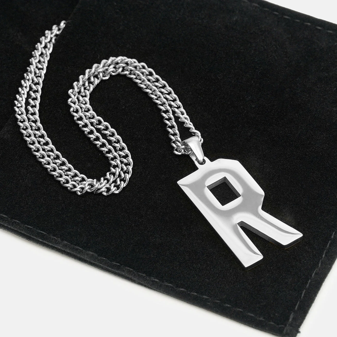 R Letter Pendant with Chain Kids Necklace - Stainless Steel - Image 5