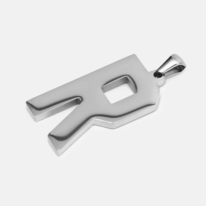 R Letter Pendant with Chain Necklace - Stainless Steel - Image 3
