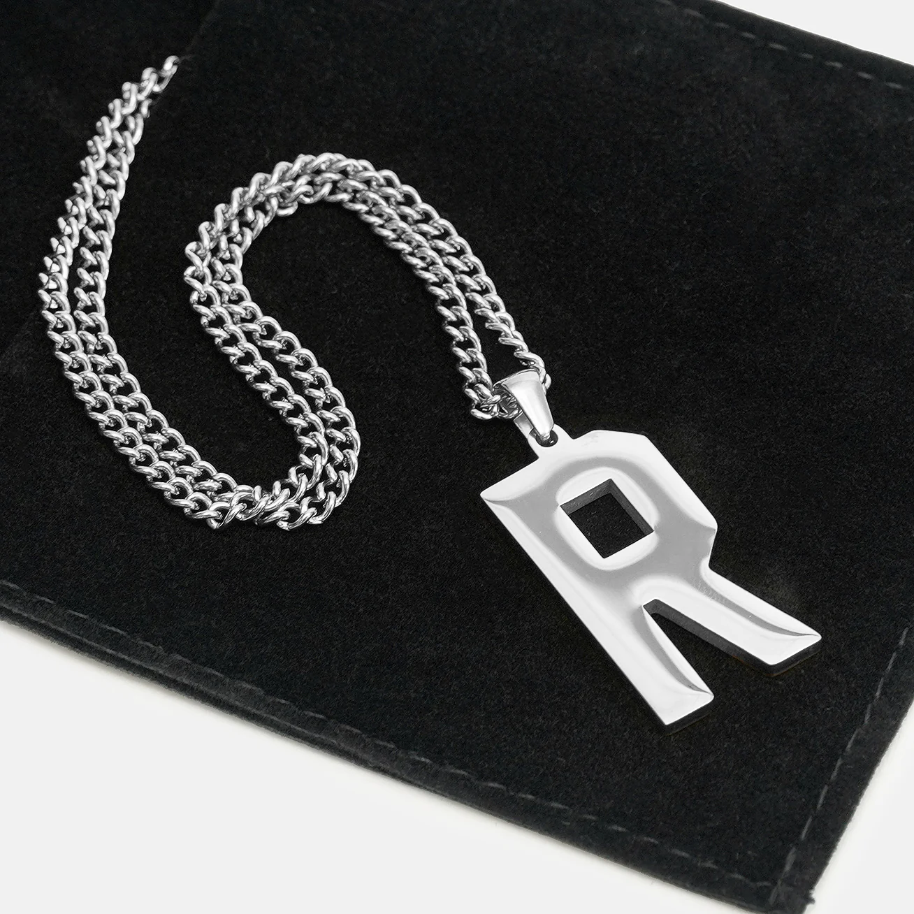 R Letter Pendant with Chain Necklace - Stainless Steel - Image 5
