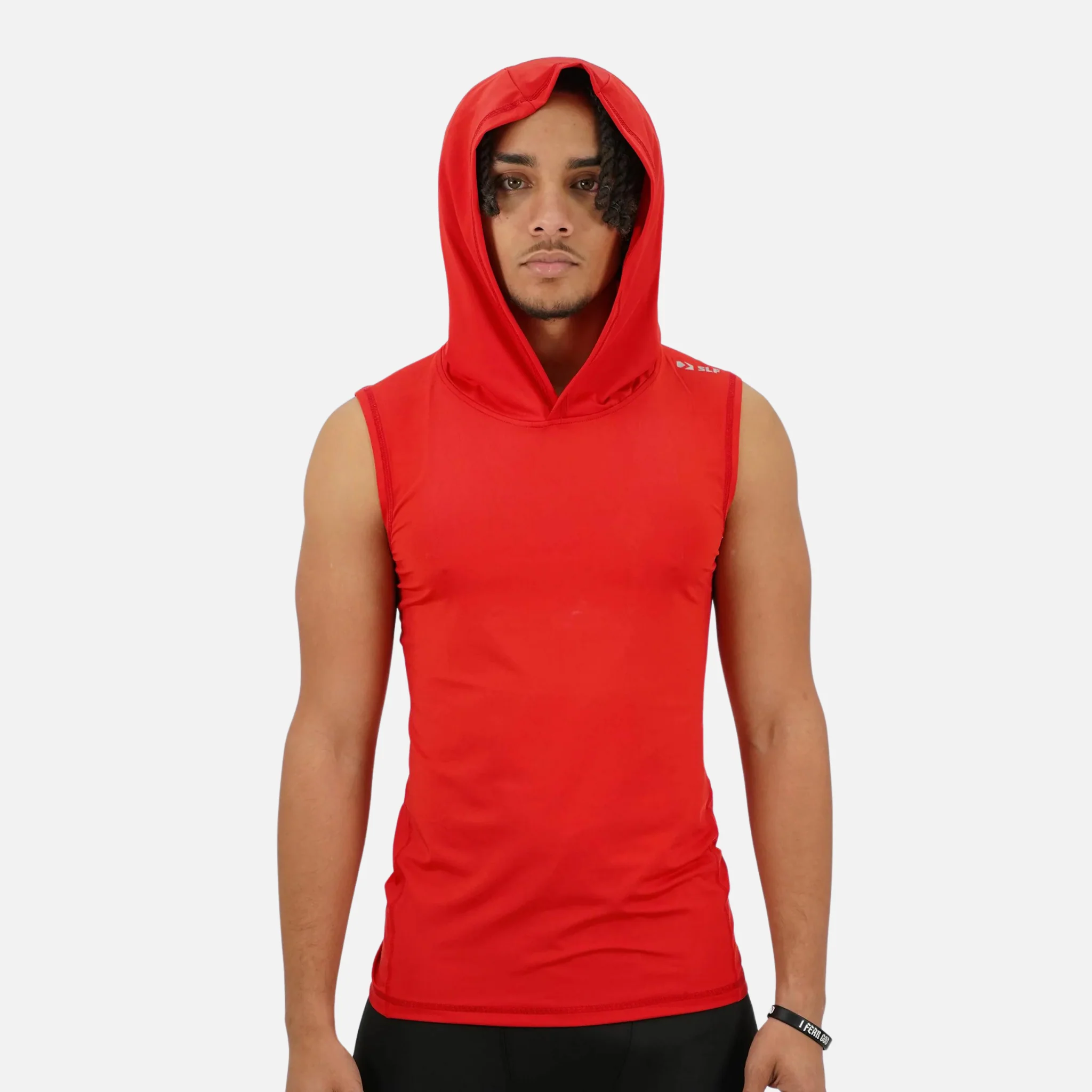 Red Sleeveless Compression Hoodie - Image 3