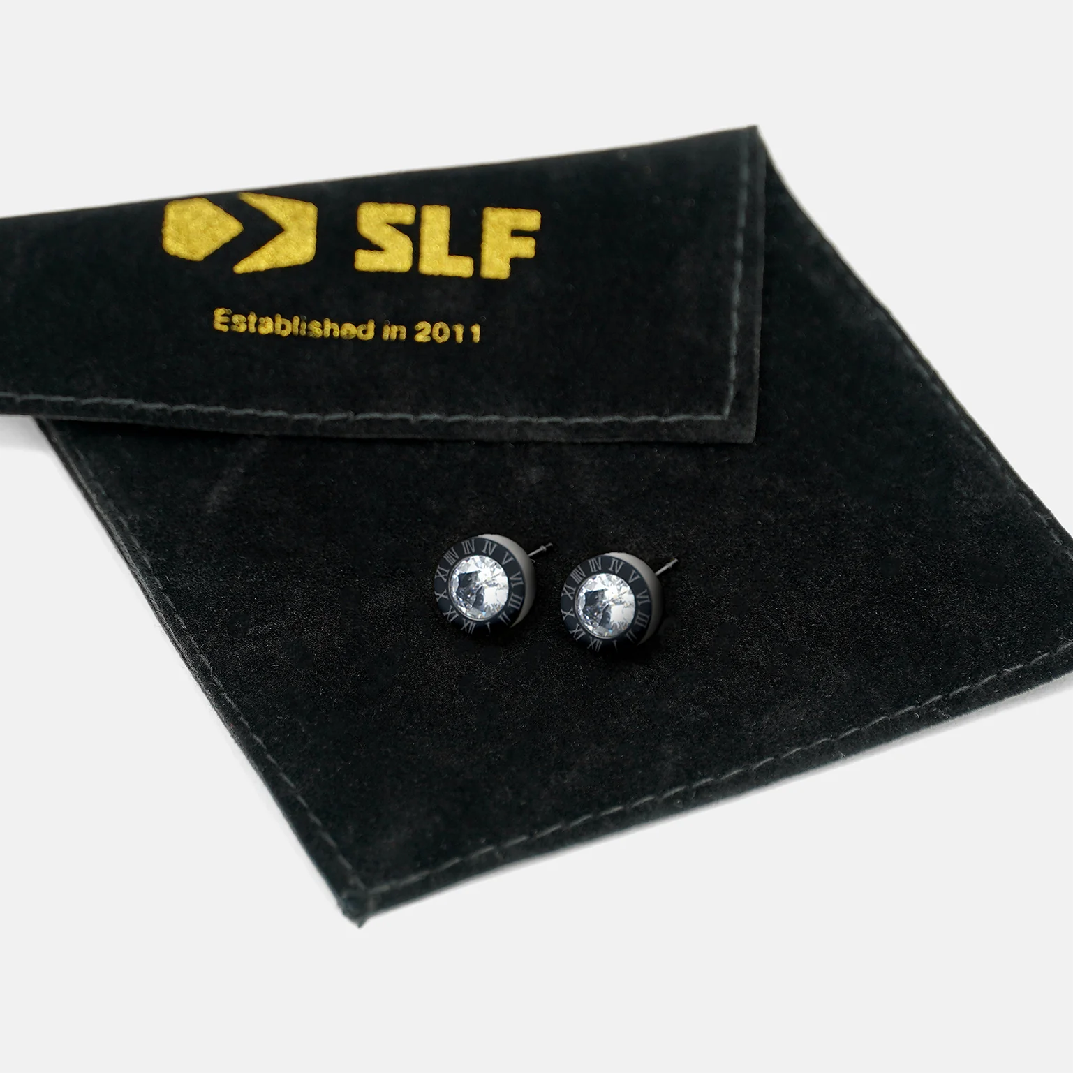 Roman Numeral Black Stainless Steel Stud Earrings - Image 4